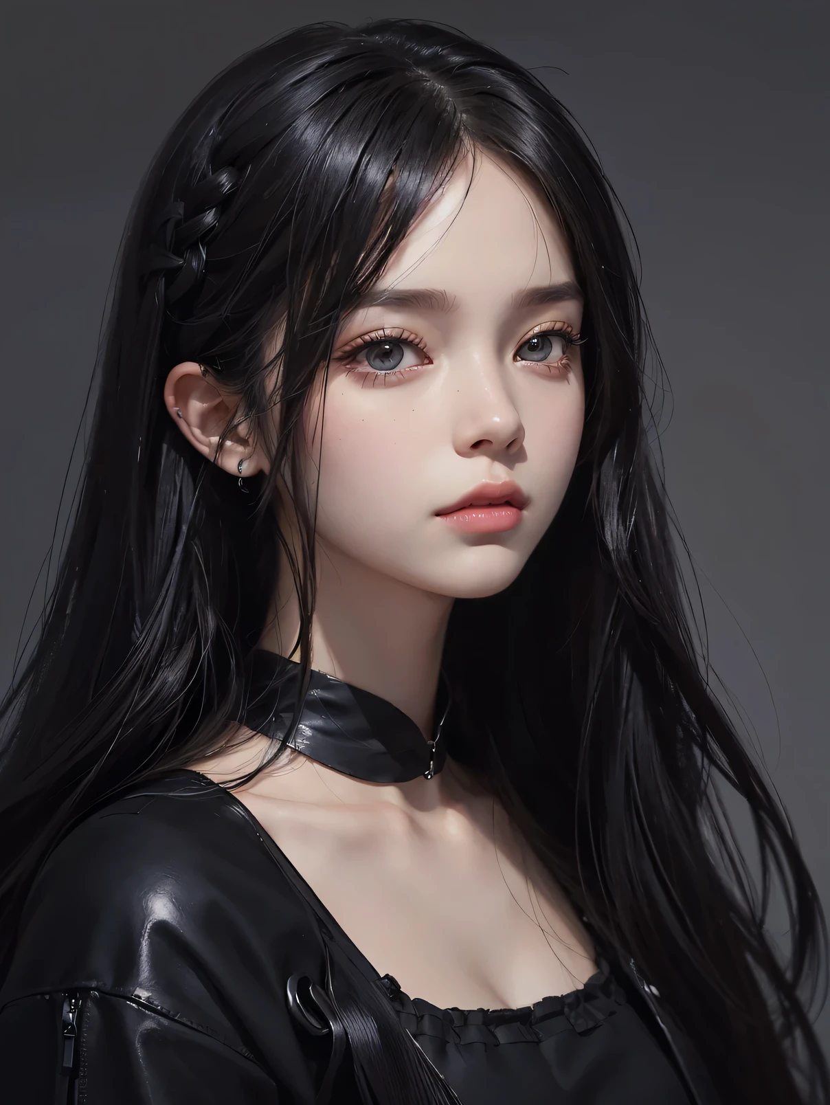 Portrait of a woman with long hair and a black shirt, digital illustration portrait, Bowater's art style, blackpink josie's portrait, digital portrait, digital art portrait, realism art style, high quality portraits, 🤤 girl portrait, realism art style, # 1 digital painting ever, #1 digital painting ever, glossy digital painting