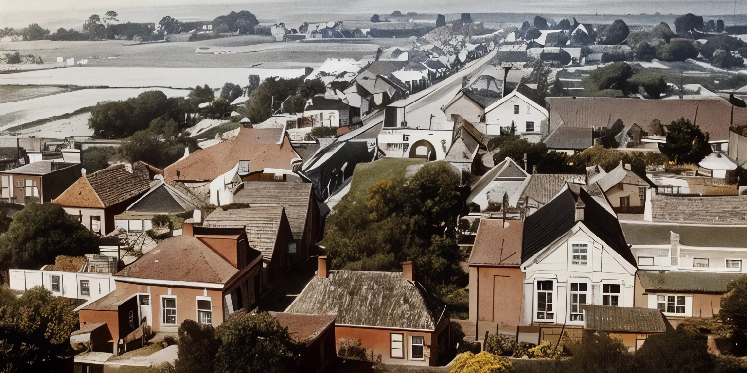an old photo of a town with a lot of houses, picture taken in 1 9 3 0, historical image, 1 9 4 0 picture, historical picture, old photo from the 1930s, photo taken in 1 9 3 0, historical photo, 1 9 0 0 s picture, 1900s picture, dutch camera view colorize