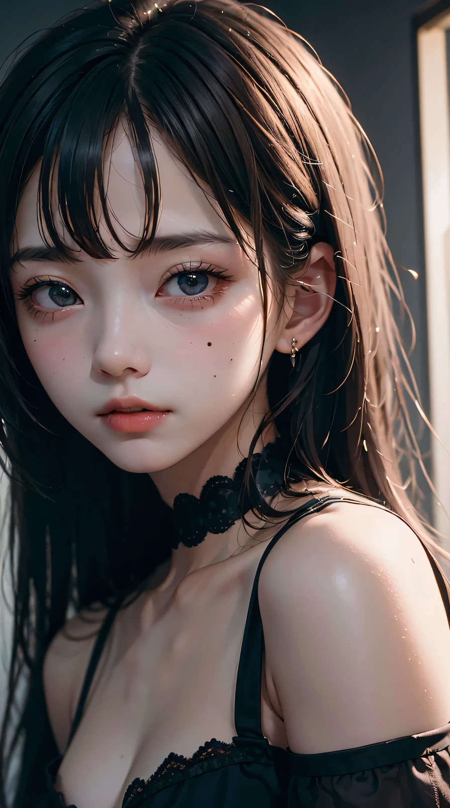 (masterpiece, best quality, beautiful girl, pretty face:1.2), (close face:1.1), 8k, official art, original photo, Ridiculous, crop top, looking at the audience, thin and long, teenager, face light, film grain, Color difference, sharp focus, Dynamic lighting, movie lighting