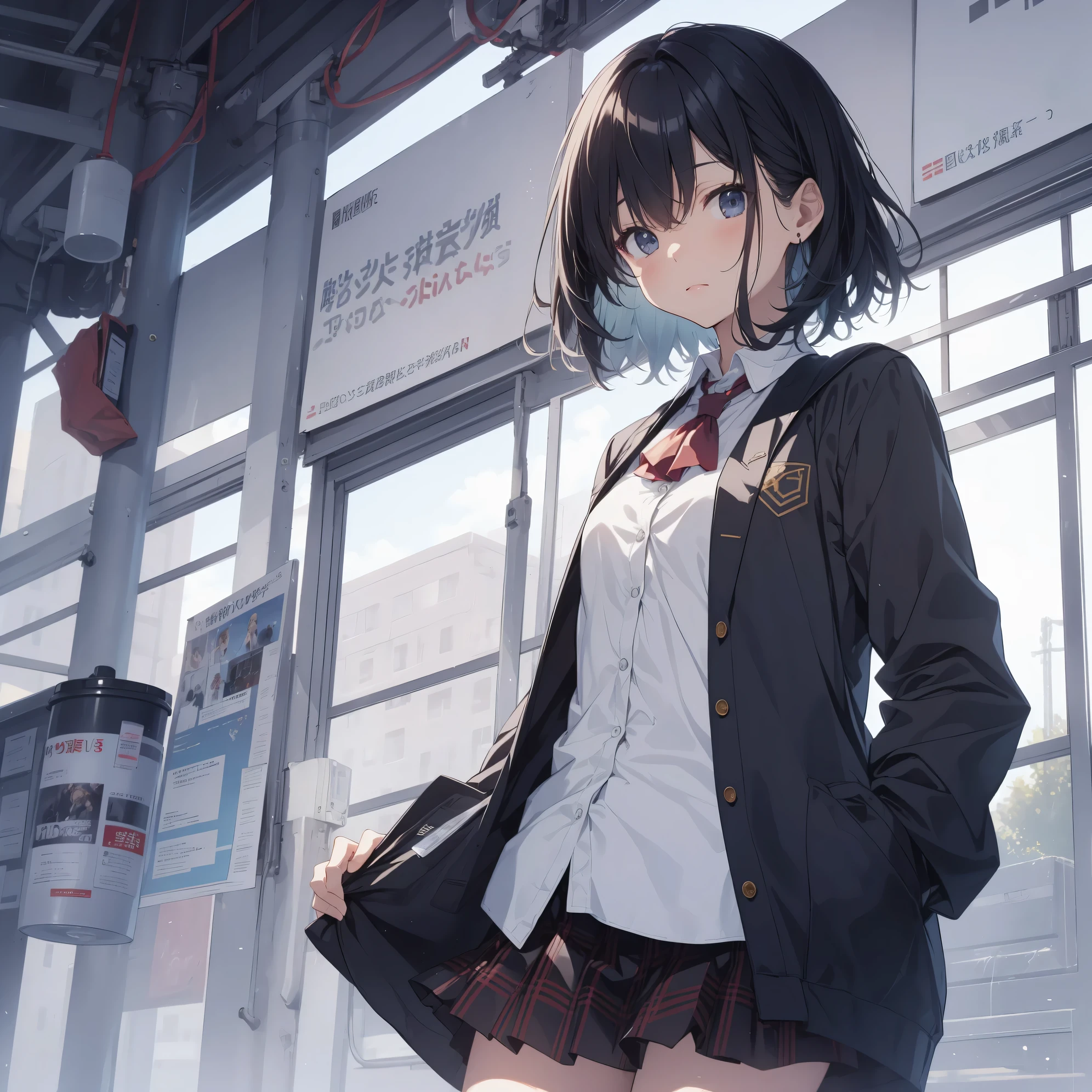 Ultra-highest quality by the art god, super detailed, High resolution, anime moe art style, Best Anime 8K Kona-chan Wallpaper, pixiv contest winner, perfect anatomy, break,(眠そうにalone学校へ行く女の子を描いてください. )break, 1 girl: (alone,little woman, , 13 years old:1.3),All limbs, full finger,, The charm of an immature body, (very short hair,boyish hair), flat chest, small ass, between legs, small black eyes, detailed and beautiful eyes, Well-proportioned iris and pupils, expressive eyes, High resolutionの詳細な髪, ribbon, skirt, collared shirt, Ascot, pleated skirt, school uniform, shirt, white shirt, school bag,(detailed lighting), (detailed background), On the way to school. break,super dense skin, Best lighting by famous artists, 8k, cute illustration,Hmm, rough skin
