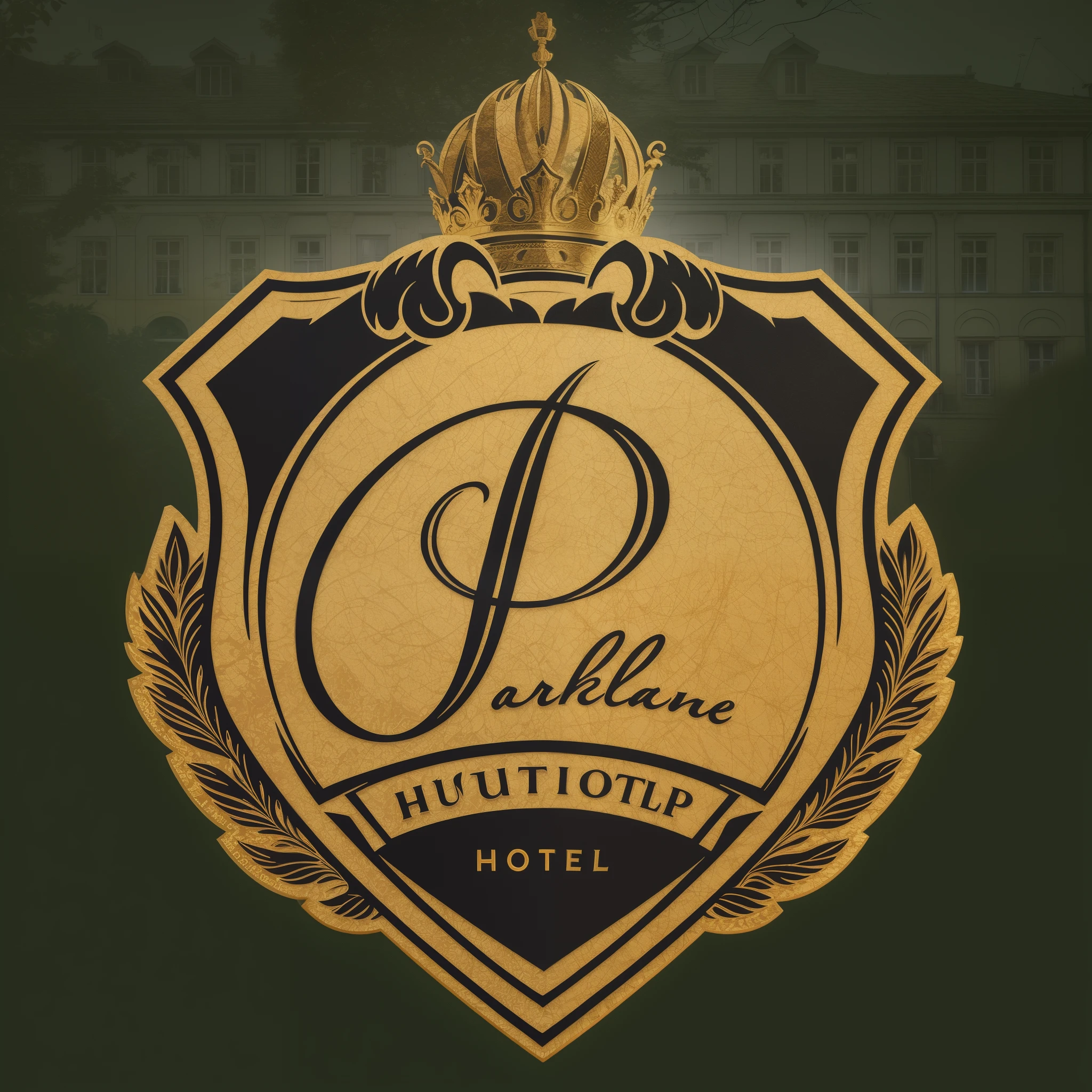 arafed image of a hotel Logo with a crown on top, Logo, Logo, von Petr Brandl, Pariser Hotelstil, Enjoyment, Palasthintergrund, von Maksimilijan Vanka, business Logo, Logo design, Premiere, Paradies, von Jan Verkolje, Hintergrund Art-Deco-Palast, Luxusmarke, Offizielles Produktbild, Banner, exklusiv