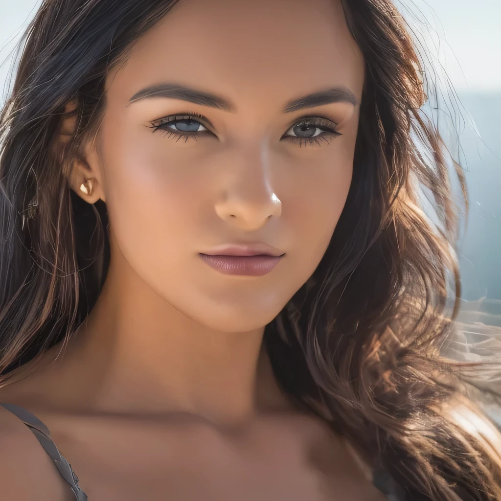 (RAW, analogue, Nikon Z 14mm ultra-wide angle lens, award-winning glamour photograph, ((best quality)), ((masterpiece)), ((realistic)), skin pores, subsurface scattering, radiant light rays, high-res, detailed facial features, high detail, sharp focus, smooth, aesthetic, extremely detailed, (extremely detailed eyes, extremely detailed iris), extremely detailed hair, extremely detailed skin, extremely detailed clothes, octane render, photorealistic, realistic, post-processing, max detail, realistic shadows, roughness, natural skin texture, real life, ultra-realistic, photorealism, photography, 8k UHD, photography, hdr, intricate, elegant, highly detailed, sharp focus, stunning, beautiful, gorgeous), (masterpiece:1.2, best quality1:1, ultra-detailed:1.2, best shadow, 8k:1.1), (massive city:1.3, rooftop:1.1, city structures below, handrails), (contrasting background, bright background), (beautiful detailed face), high contrast, (perfect illumination:1.2, beautiful color, delicate color), ((cinematic light)), colorful, hyper detail, dramatic light, intricate details, (1 girl, solo, brown hair, smiling face, short hair, wavy hair:1.1, blue eyes, dynamic angle, white tanktop, jeans, cowboy shot, arms down), depth of field