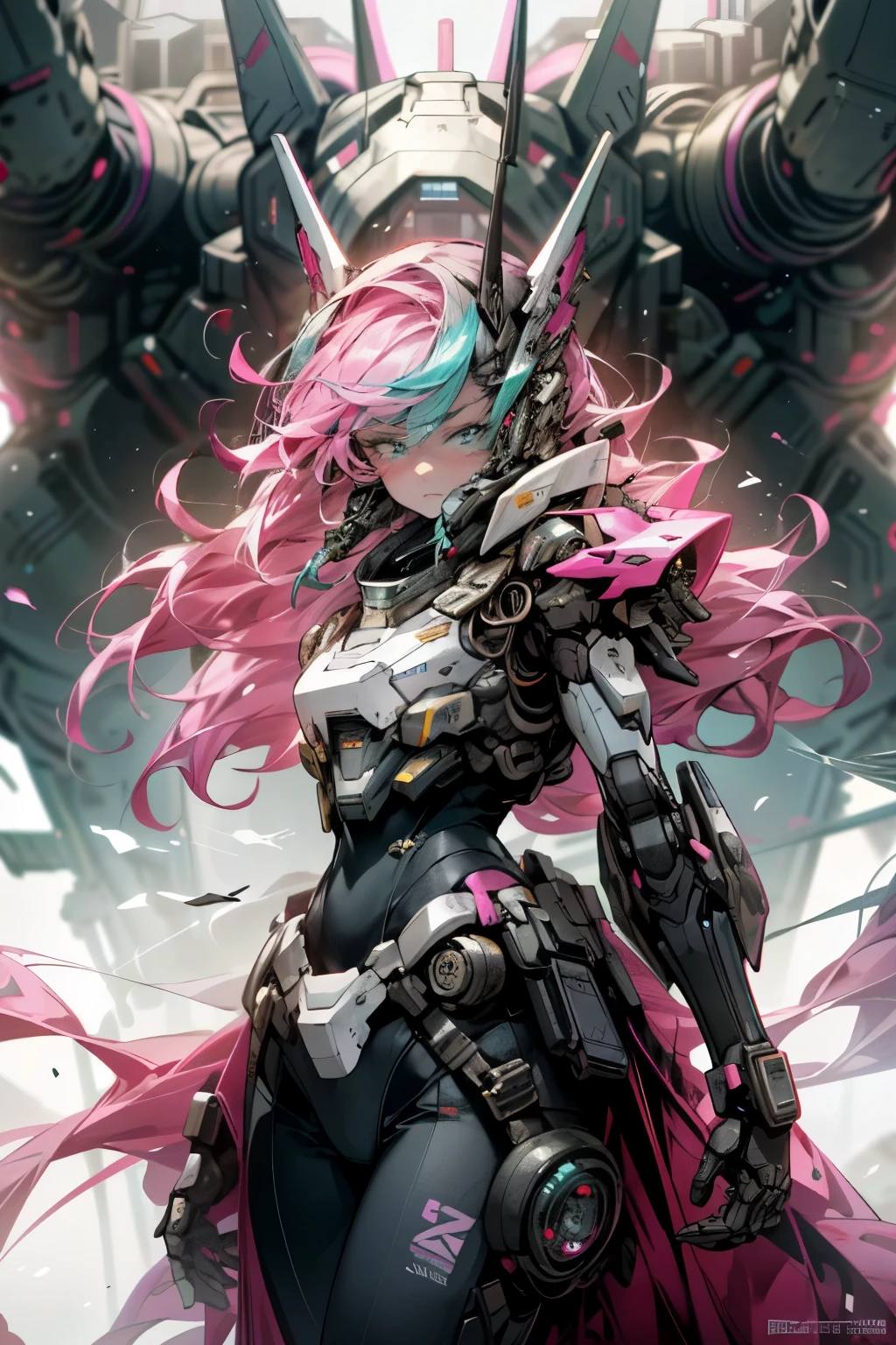 An incredible scene unfolds before us as the heroine from Mechwarrior 5 takes center stage, adorned in a futuristic outfit that exudes both elegance and power. This stunning masterpiece features the highest quality, showcasing intricate details of her attire, especially the black and pink accents that add a touch of sophistication. With a cyberpunk aesthetic, this hyper-realistic artwork mesmerizes viewers, capturing the essence of a digital anime. The color palette, dominated by shades of cyan, perfectly complements her striking presence, while her intense gaze pierces through the mask, revealing a glimpse of determination and resilience. This awe-inspiring composition brings together the worlds of technology and adventure, creating a vivid portrait that transports us to a futuristic realm.