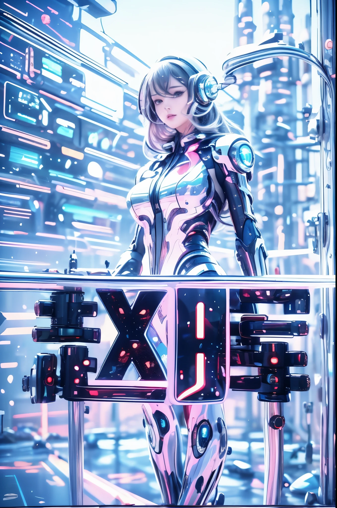 (number art,Cyberpunk, Dreamy Glow),1 Transparent cute girl, Transparent mecha, Exquisite Helmet:1.2, glowing goggles:1.2,Computer, monitor, monitor, illuminated button,Metal signs, gears, wires, cables, sparks, (3d sculpture，rendering by octane，volumettic light，Natural soft light，), (super delicate:1.2, lose focus:1.2, extremely colorful, Cinematic Lighting, Chiaroscuro,Ray Tracing), Masterpiece, super rich,super detailed,8k,mecha, high res, 1