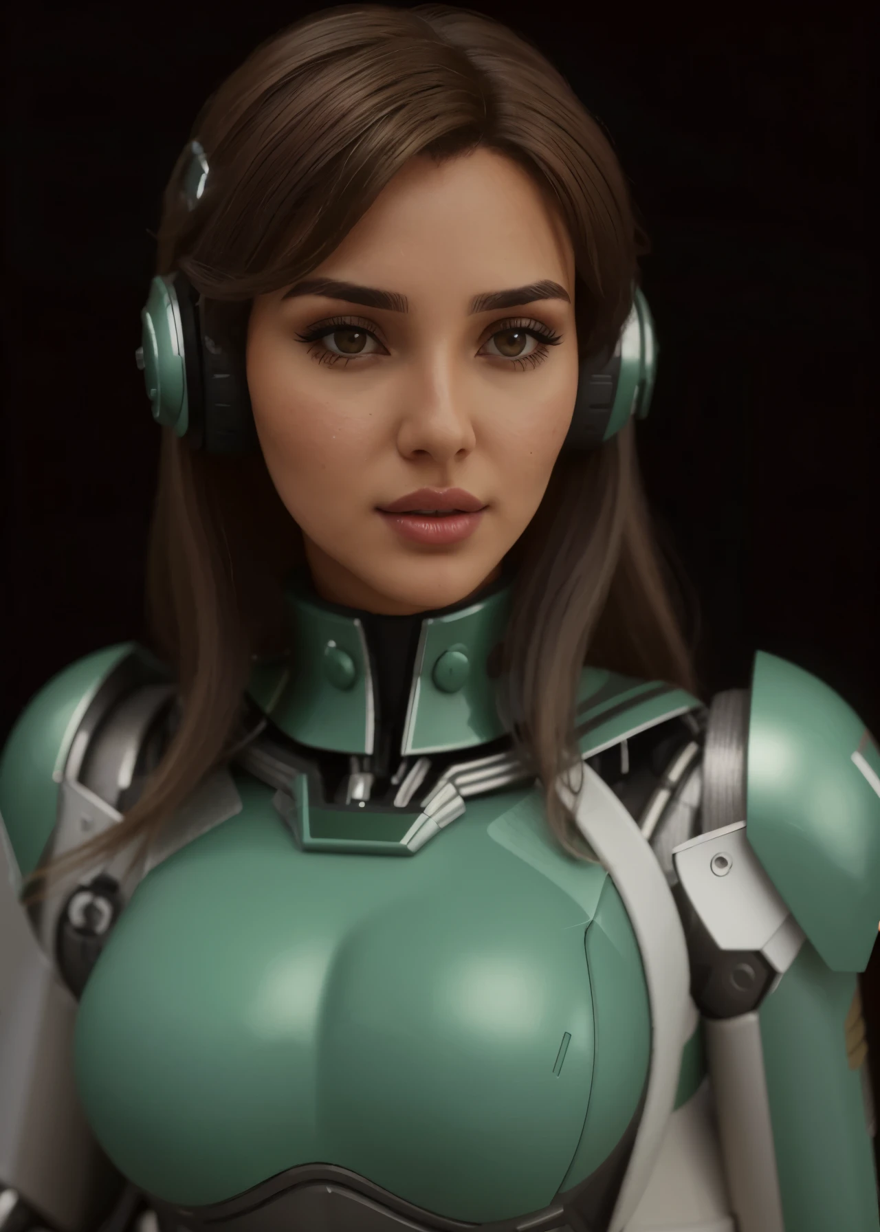 um close de uma mulher com fones de ouvido e vestindo um terno, linda garota branca ciborgue, ciborgue - garota com cabelo prateado, cute garota ciborgue, 8k 3D rendering character art, linda garota ciborgue, beautiful female android, garota ciborgue, perfect android girl, beautiful android woman, em armadura futurista branca, girl with mecha cybernetic armor, linda ciborgue feminina