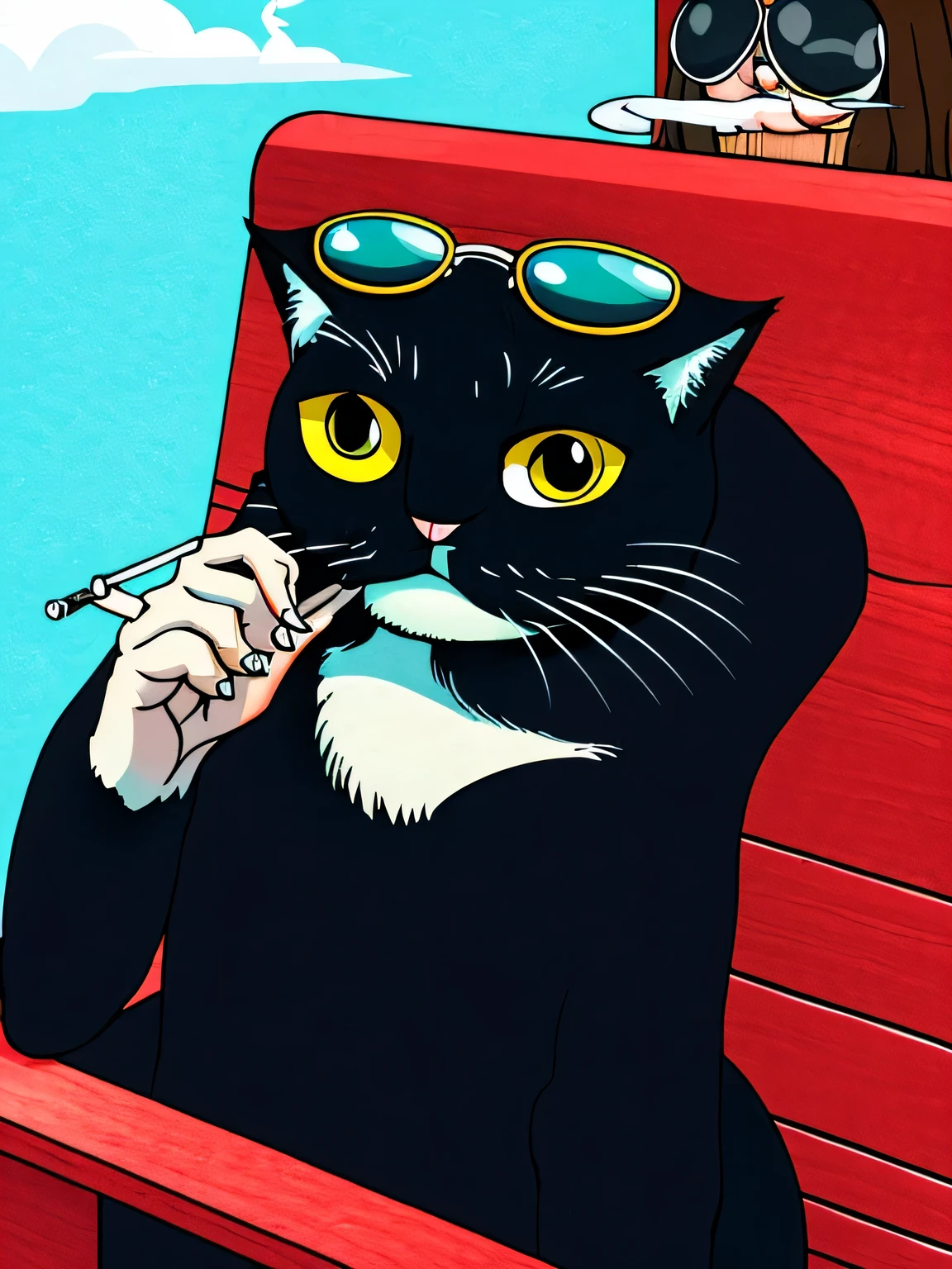 cat wearing sunglasses、Smoke a cigarette