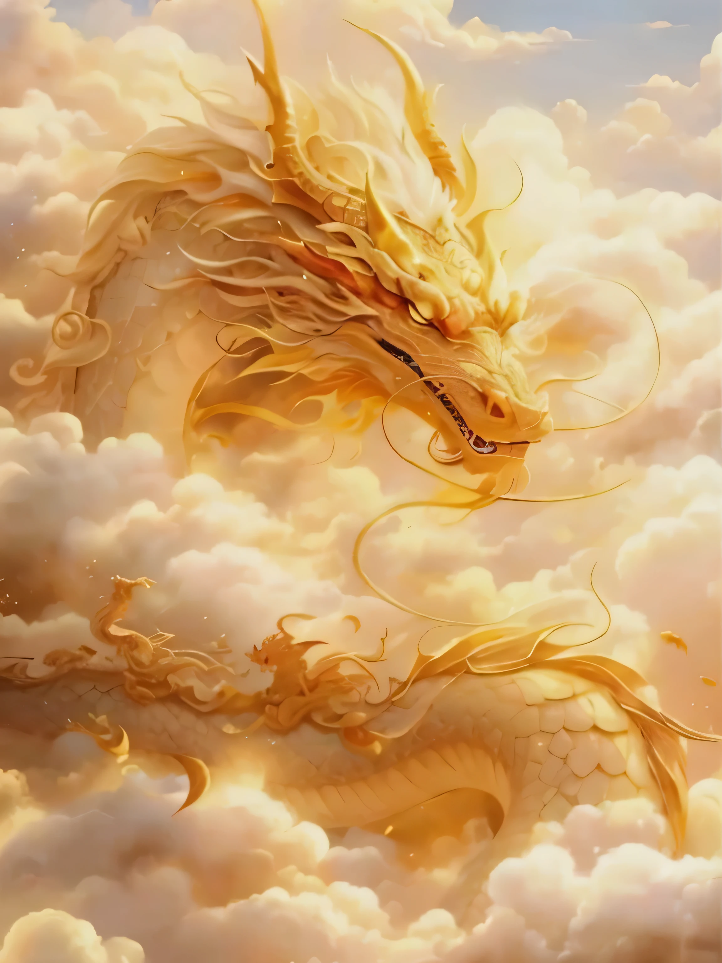 Close-up of dragon soaring into the sky painting, a dragon made of clouds, golden dragon, Dragon in the sky, smooth Chinese dragon, dragon shaped cloud, dragon art, Dragon in the sky上飛, Dragon in the sky上飛, dragon oil painting, Dragon in the sky上飛, dragon god, majestic japanese dragon, Chinese dragon