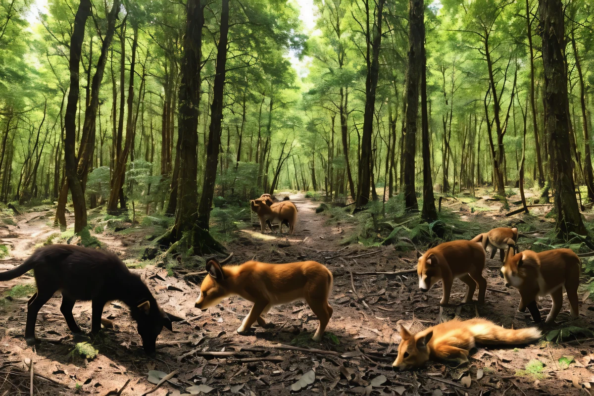 in the forest。animals are having a feast