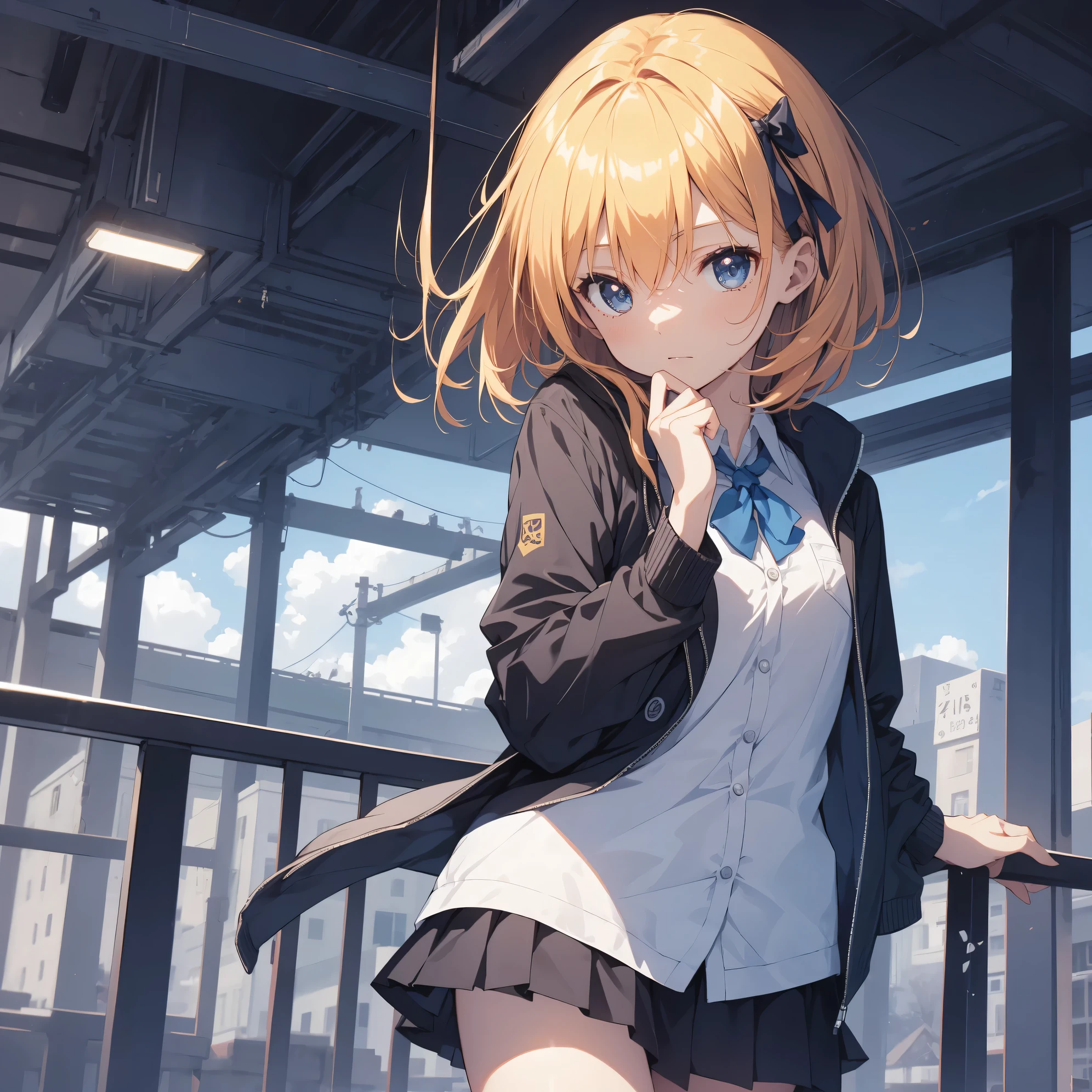 Ultra-highest quality by the art god, super detailed, High resolution, anime moe art style, Best Anime 8K Kona-chan Wallpaper, pixiv contest winner, perfect anatomy, break,(眠そうにalone学校へ行く女の子を描いてください. )break, 1 girl: (alone,little woman, , :1.3),All limbs, full finger,, The charm of an immature body, (very short hair,boyish hair), flat chest, small ass, between legs, small black eyes, detailed and beautiful eyes, Well-proportioned iris and pupils, expressive eyes, High resolutionの詳細な髪, ribbon, skirt, collared shirt, Ascot, pleated skirt, school uniform, shirt, white shirt, school bag,(detailed lighting), (detailed background), On the way to school. break,super dense skin, Best lighting by famous artists, 8k, cute illustration,Hmm, rough skin