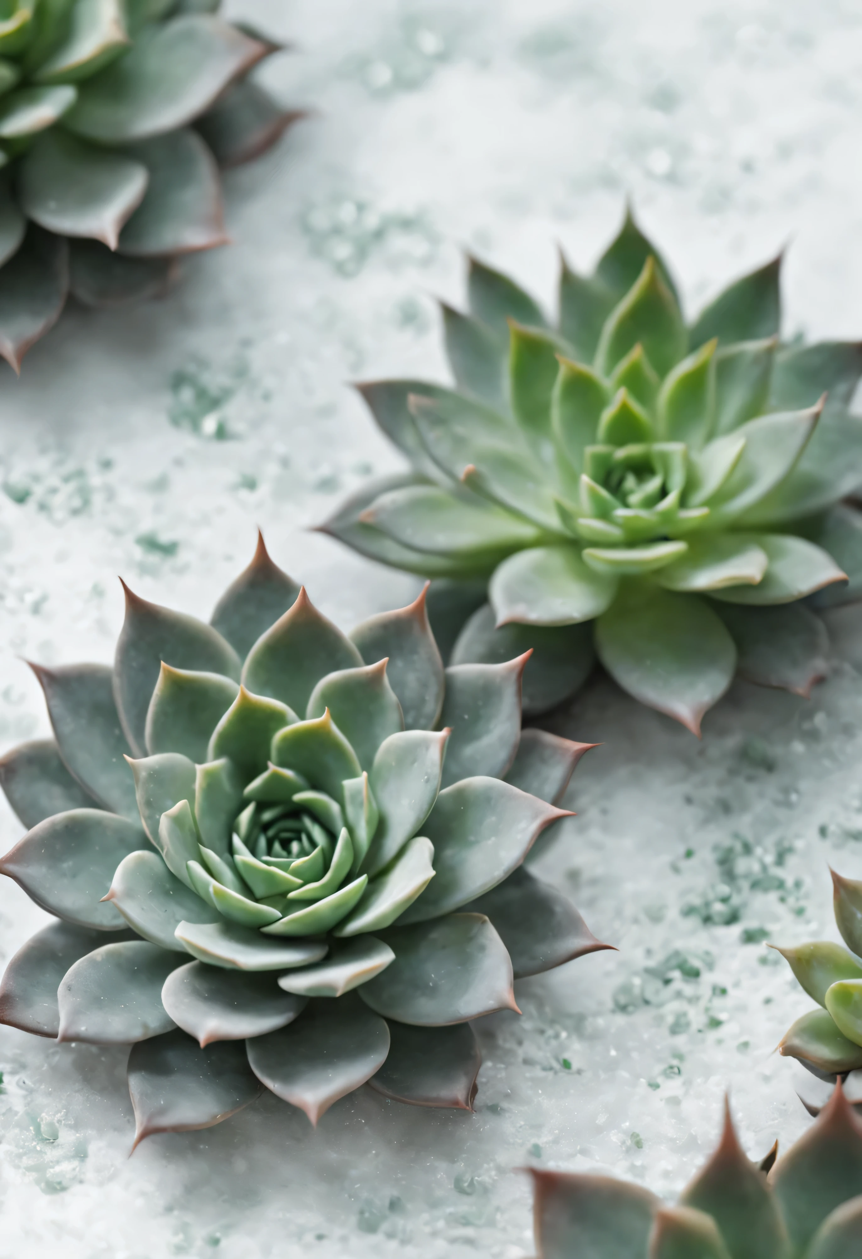 from above,Close-up focus HD image of succulents(Place below the screen Place outside the screen).Simple ink splatter texture background.Leave blank.fresh, bright, Light and shadow are natural and soft.best quality.8k.romantic style.Literary youth style.Sophisticated and elegant.from above, ultra high definition, masterpiece, anatomically correct, best quality winter mood.Photo quality.ultra high definition, anatomically correct, Ultra-detailed, high quality, high resolution, 8k.nobody
