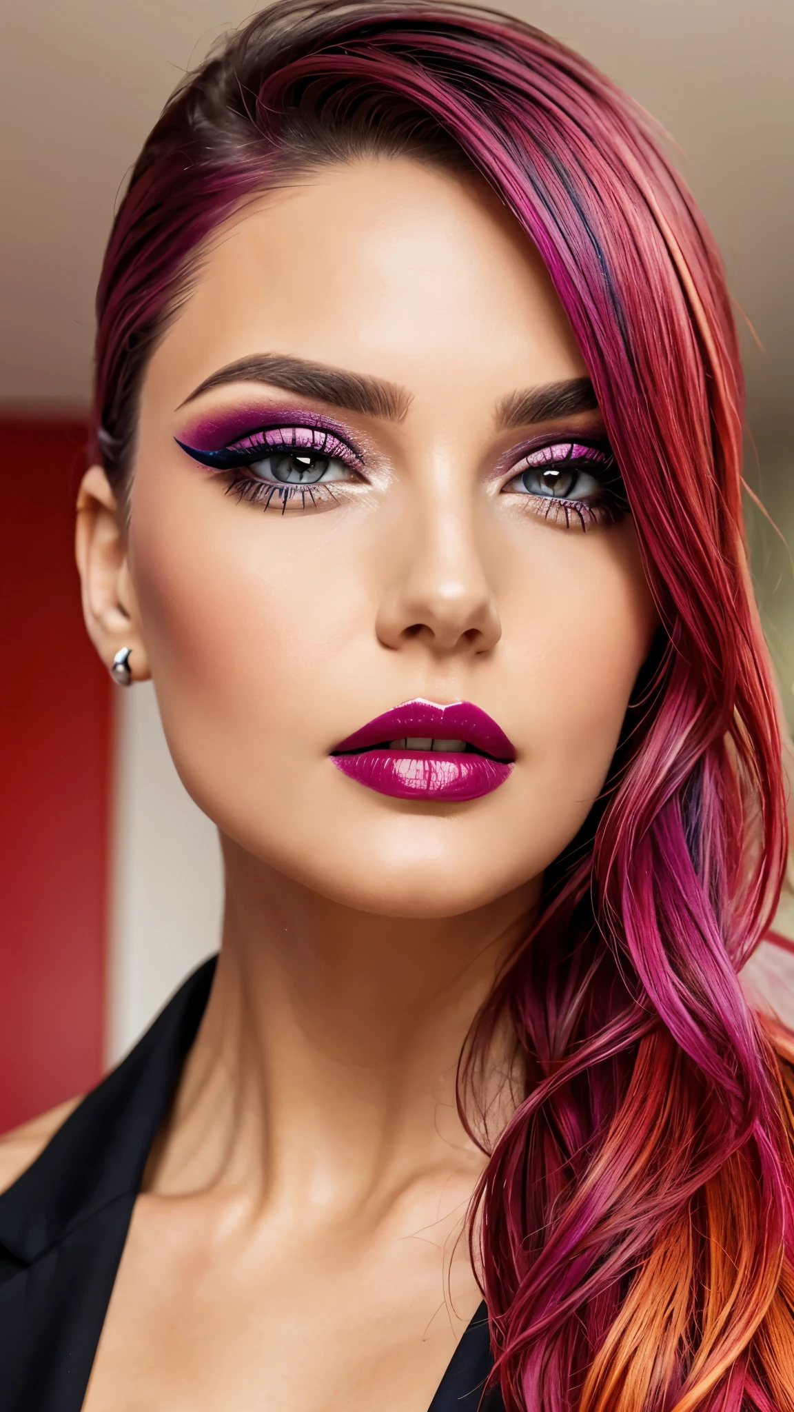 colorful make-up, colorful lipstick, colorful hair, Detailed Face, Detailed Lips, Detailed Eyes, 