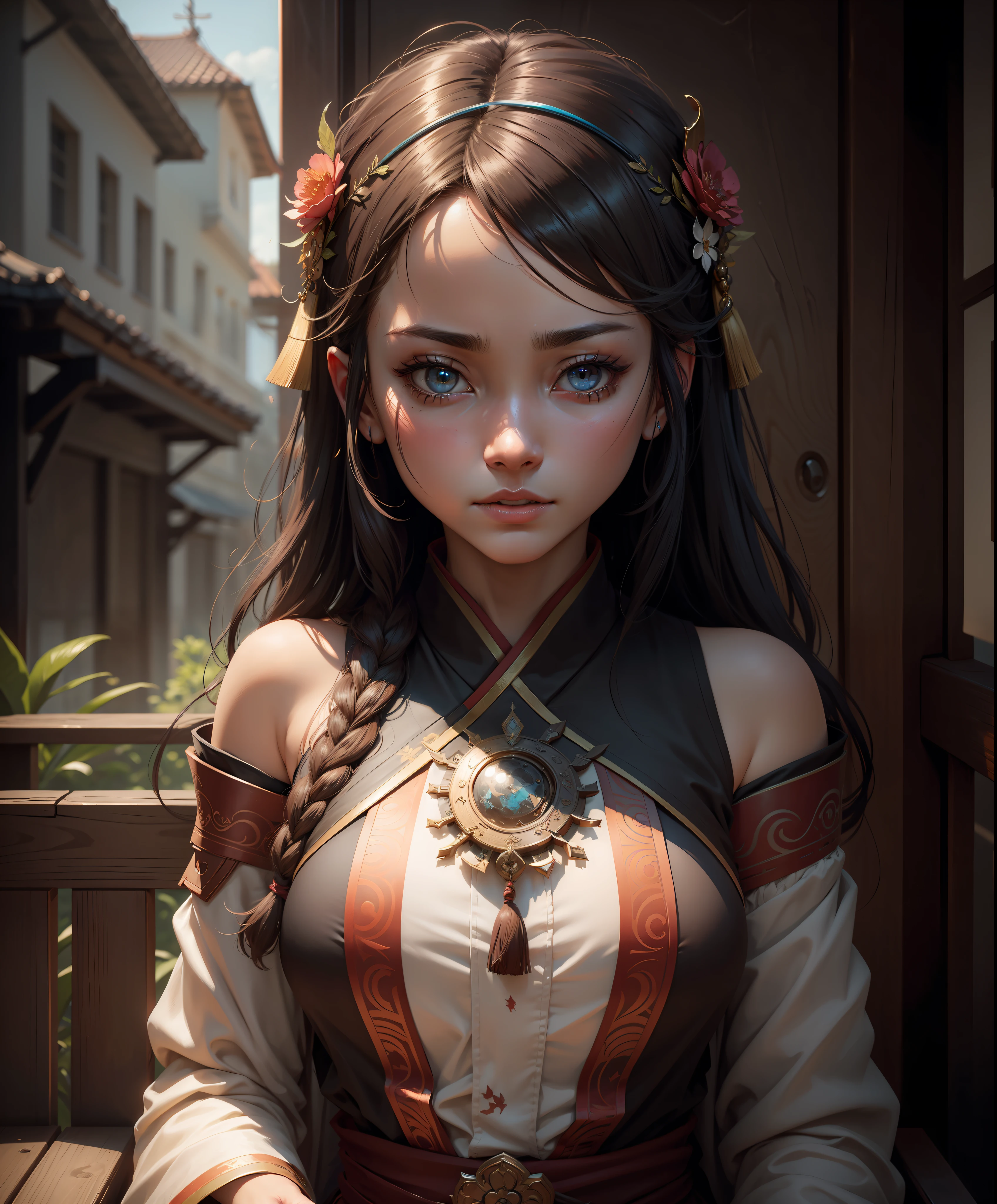 Sozinho,absurdos , (detalhes intrincados), (colorida),lindos olhos finamente detalhados,Cinematic lighting,tiro no busto,papel de parede extremamente detalhado da unidade CG 8k,obra de arte, sentado,1 garota,Yae Miko outfit in Japanese,olhando para o espectador,(detalhes intrincados), melhor qualidade, v1101, luz de fundo, olhar intenso, Cinematic lighting, arte de Grzegorz Rutkowski,