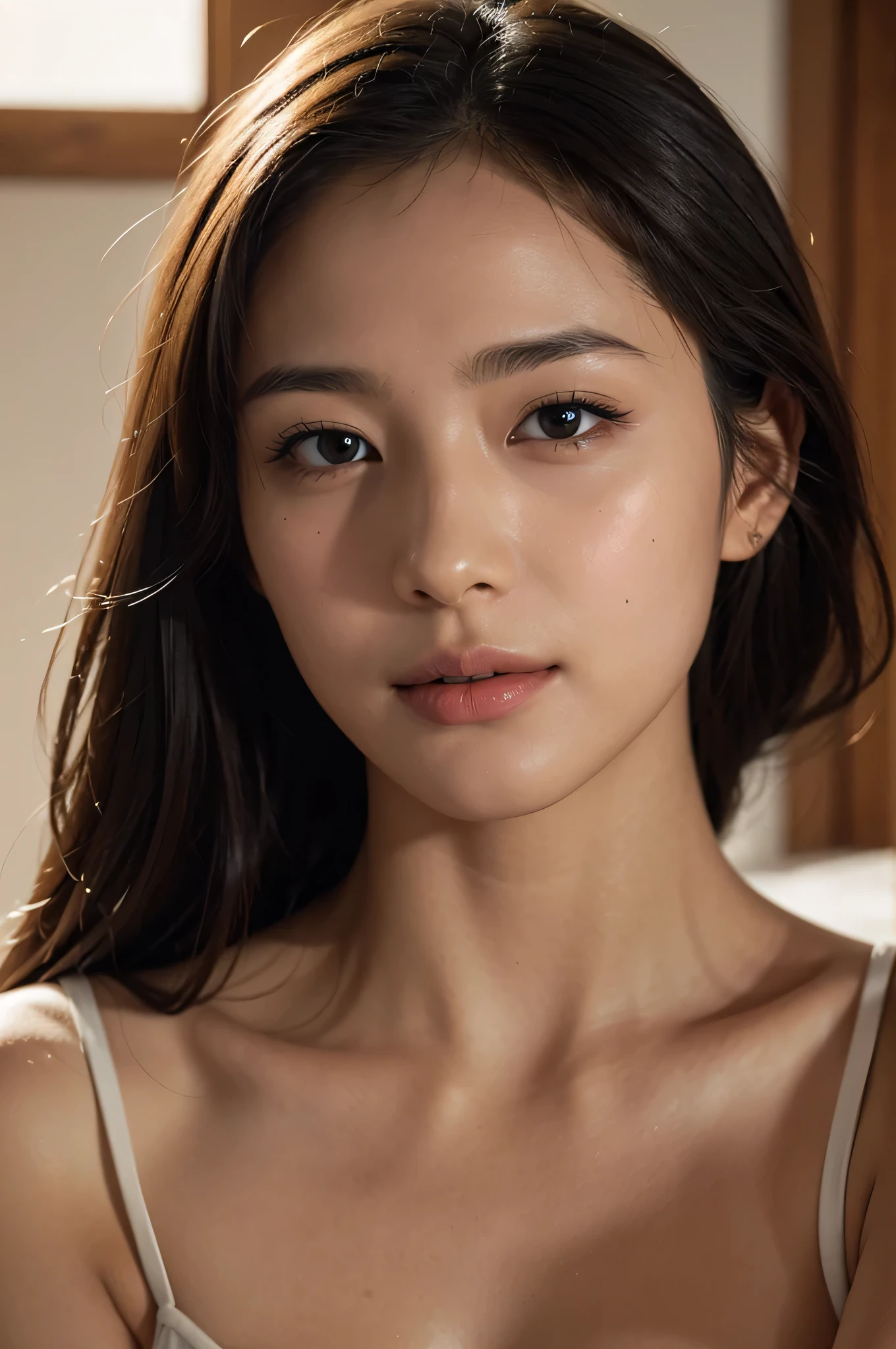 (masterpiece: 1.3), (8k, Photorealistic, RAW photo, highest quality: 1.4), (Enhances the beauty of skin texture:1.1), highest quality、masterpiece, ultra high resolution、(Photoreal:1.4)、RAW photo、1 girl、shiny skin, dramatic lighting, RAW photo, table top:1.3, ultra high resolution:1.0, sharp focus:1.2, beautiful woman with perfect figure:1.4, thin abs:1.2, Highly detailed face and skin texture, fine eyes, double eyelid, perfect facial balance, clean system, smile, Soft light in a beautiful studio, rim light, vivid details, surreal, Fine and beautiful skin, realistic skin, beautiful face, Beautiful woman, high solution face, soft texture, nude, close up of face, glowing skin, face of glory, crazy high resolution, glowing skin, shining face, luster, oily skin, oily face, close up of face, zoom on face, oily skin, oily face, beautiful hair, 強いluster