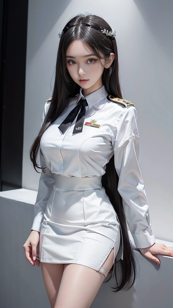16K, ((women's suit cover, black high heels)), Beautiful girl with long hair, mature woman, perfect body, (((Starlight uniform white))), golden shoulder board, ((Outer suit covered over)), (White Shirt), (black tie), (Military rank insignia), (pencil skirtสั้นwhite), (Dynamic Post), full body, (Huge breasts, small waist, Thin, small thighs), Can see the whole body, Firm figure, (Starlight uniform), white, (pencil skirt, white), (Yard in front of the building, Democracy Monument), (High heels black, tie a necktie), Women's suit, Women's suit white