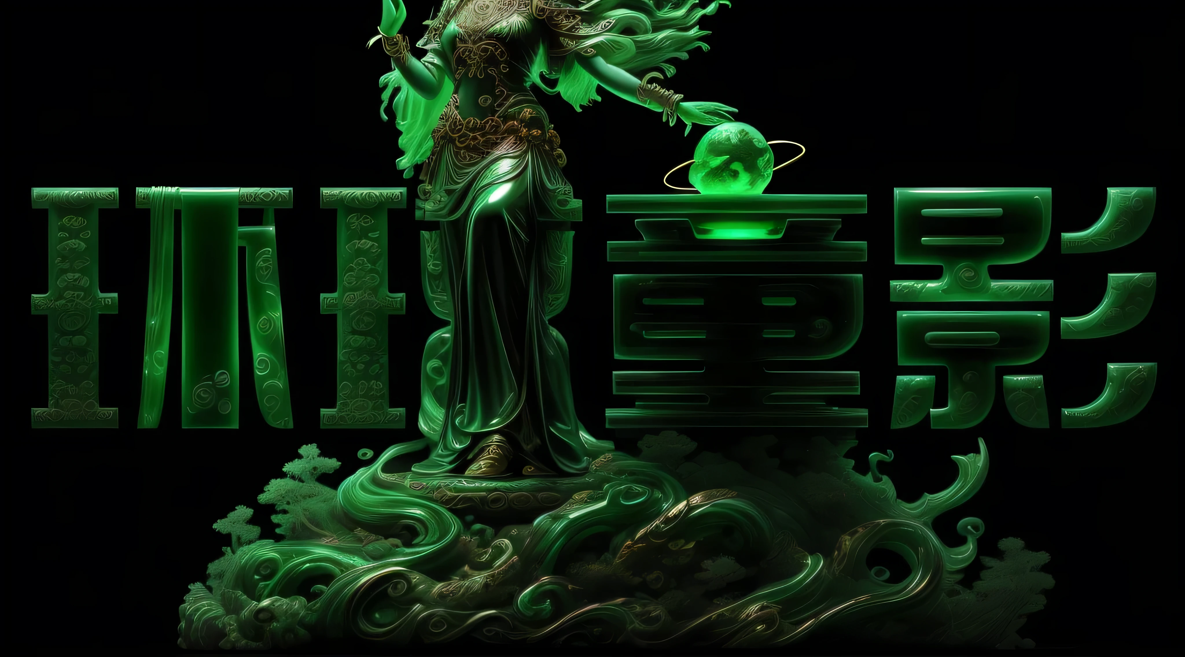 simple pure black background,masterpiece,best quality,Ultra-fine jade jewelry,High quality fantasy art, glow within, beautiful statue,shine, beautiful chinese pattern,sunshine,Jade full of gold,Engraving pattern
