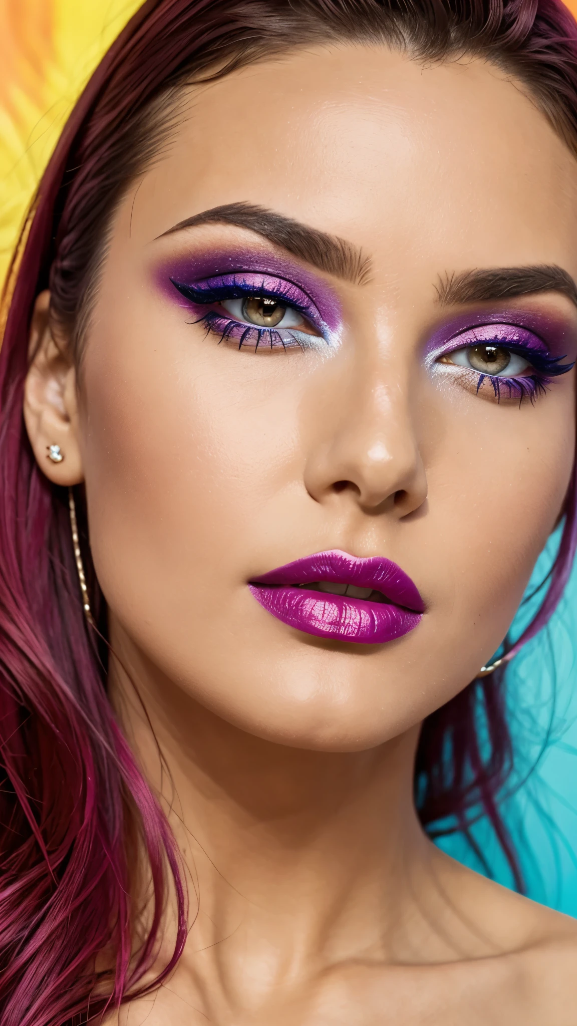 colorful make-up, colorful lipstick, colorful hair, Detailed Face, Detailed Lips, Detailed Eyes,