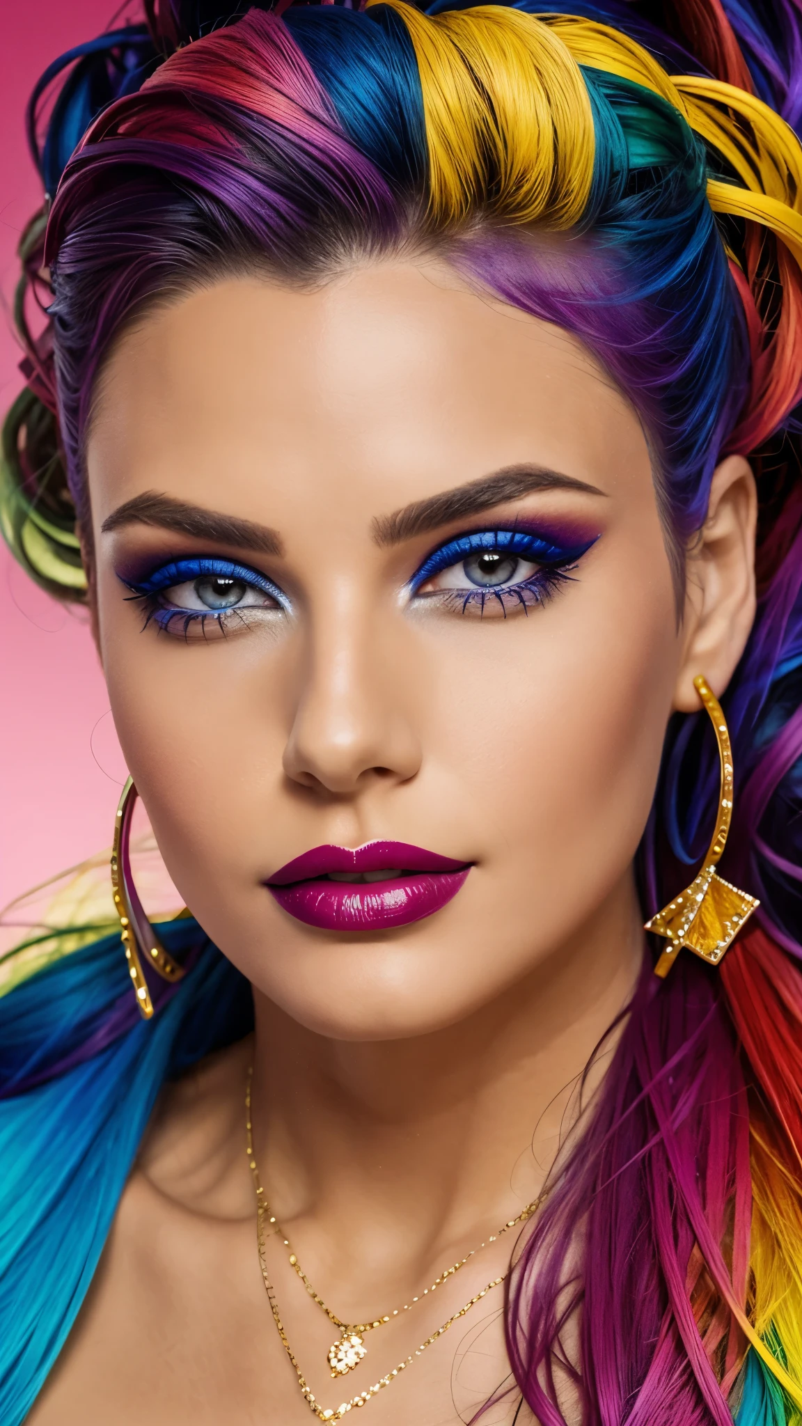 colorful make-up, colorful lipstick, colorful hair, Detailed Face, Detailed Lips, Detailed Eyes, 