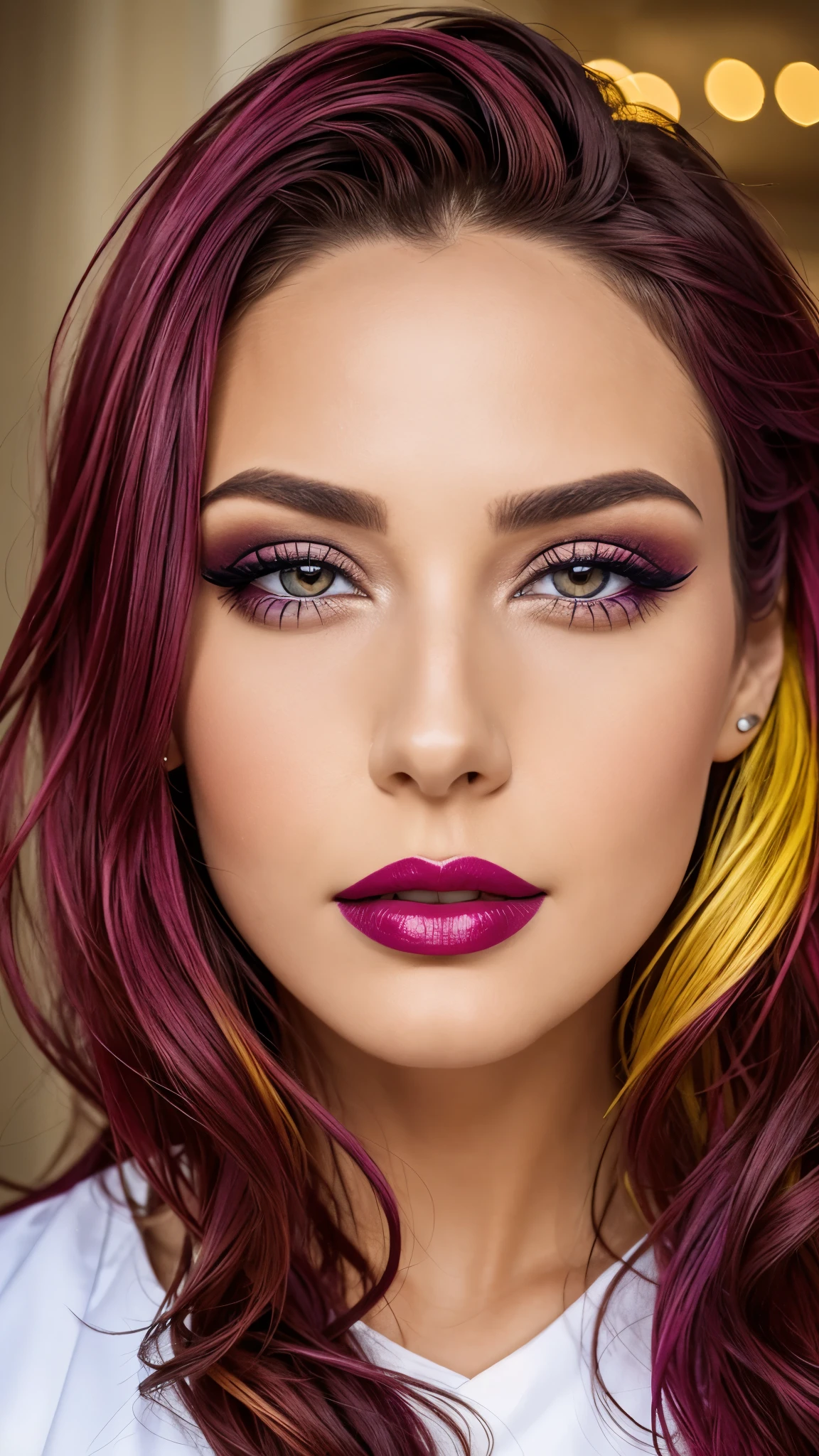 colorful make-up, colorful lipstick, colorful hair, Detailed Face, Detailed Lips, Detailed Eyes, 