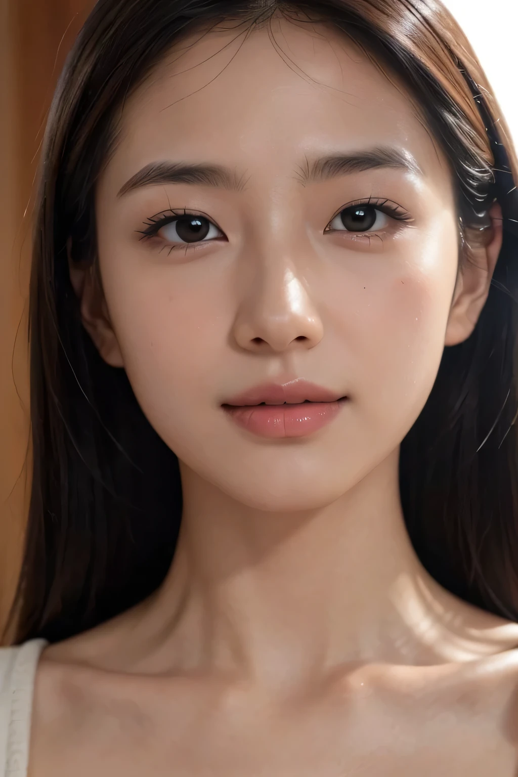 (Enhances the beauty of skin texture:1.1), highest quality、masterpiece, ultra high resolution、(Photoreal:1.4)、RAW photo、1 girl、shiny skin, dramatic lighting, RAW photo, table top:1.3, ultra high resolution:1.0, sharp focus:1.2, beautiful woman with perfect figure:1.4, thin abs:1.2, Highly detailed face and skin texture, fine eyes, double eyelid, perfect facial balance, clean system, smile, Soft light in a beautiful studio, rim light, vivid details, surreal, Fine and beautiful skin, realistic skin, beautiful face, Beautiful woman, high solution face, soft texture, nude, close up of face, glowing skin, face of glory, crazy high resolution, glowing skin, shining face, luster, oily skin, oily face, close up of face, zoom on face, oily skin, oily face, 強いluster, beautiful hair, Kitagawa Keiko