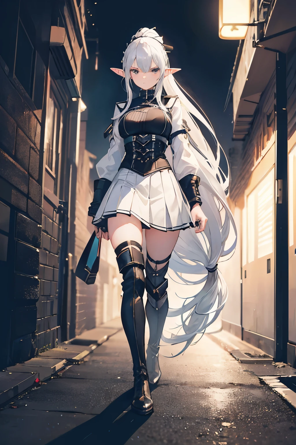 A porcelain cyborg girl in white suit mecha iron futuristic orned armor modern simplified elegant (((in Nier Automata aesthetic style::1))) by Raymond Swanland