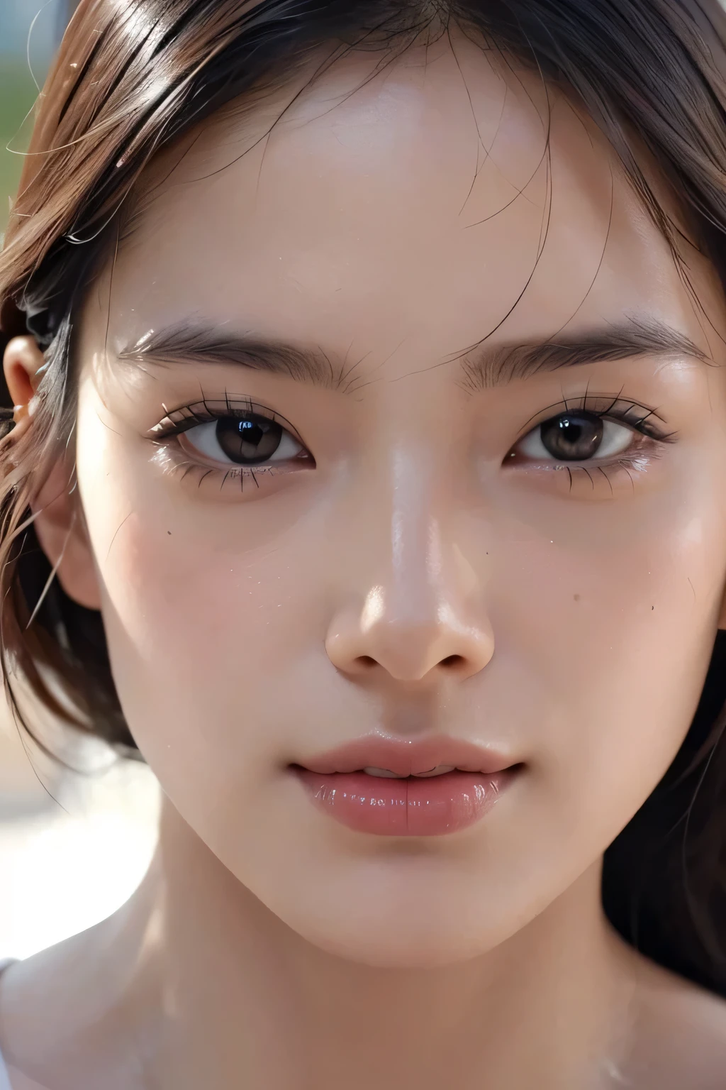 (Enhances the beauty of skin texture:1.1), highest quality、masterpiece, ultra high resolution、(Photoreal:1.4)、RAW photo、1 girl、shiny skin, dramatic lighting, RAW photo, table top:1.3, ultra high resolution:1.0, sharp focus:1.2, beautiful woman with perfect figure:1.4, thin abs:1.2, Highly detailed face and skin texture, fine eyes, double eyelid, perfect facial balance, clean system, smile, Soft light in a beautiful studio, rim light, vivid details, surreal, Fine and beautiful skin, realistic skin, beautiful face, Beautiful woman, high solution face, soft texture, nude, close up of face, glowing skin, face of glory, crazy high resolution, glowing skin, shining face, luster, oily skin, oily face, close up of face, zoom on face, oily skin, oily face, 強いluster, beautiful hair, Kitagawa Keiko、Kuroki Meisa