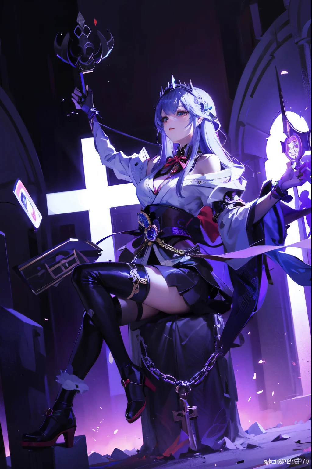 wearing black clothing、Arafad woman holding sword and cross, ornate role play, The work of the sad goddess, I'm going, Holy robot necromancer girl, Rostland 8K, by Shitao, Casting posture, from Descent 2, Extremely detailed Artgerm, role play photo, role play, Beautiful necromancer girl