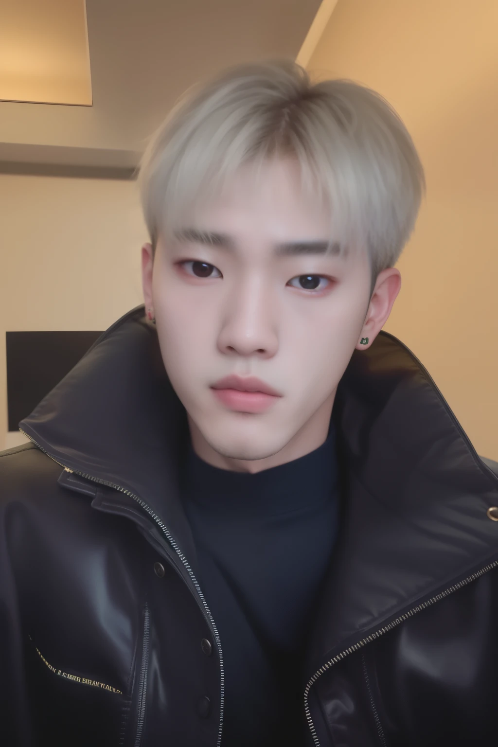 um close up de uma pessoa vestindo uma jaqueta e uma camisa preta, Kim Doyoung, adorable and pale korean face, Cai Xukun, he has an elongated head shape, 1 Menino de 7 anos, rosto magro, homem sul-coreano, Retrato de Jossi do Blackpink, rosto bonito e claro, taken at the beginning of 2020, hyung tae