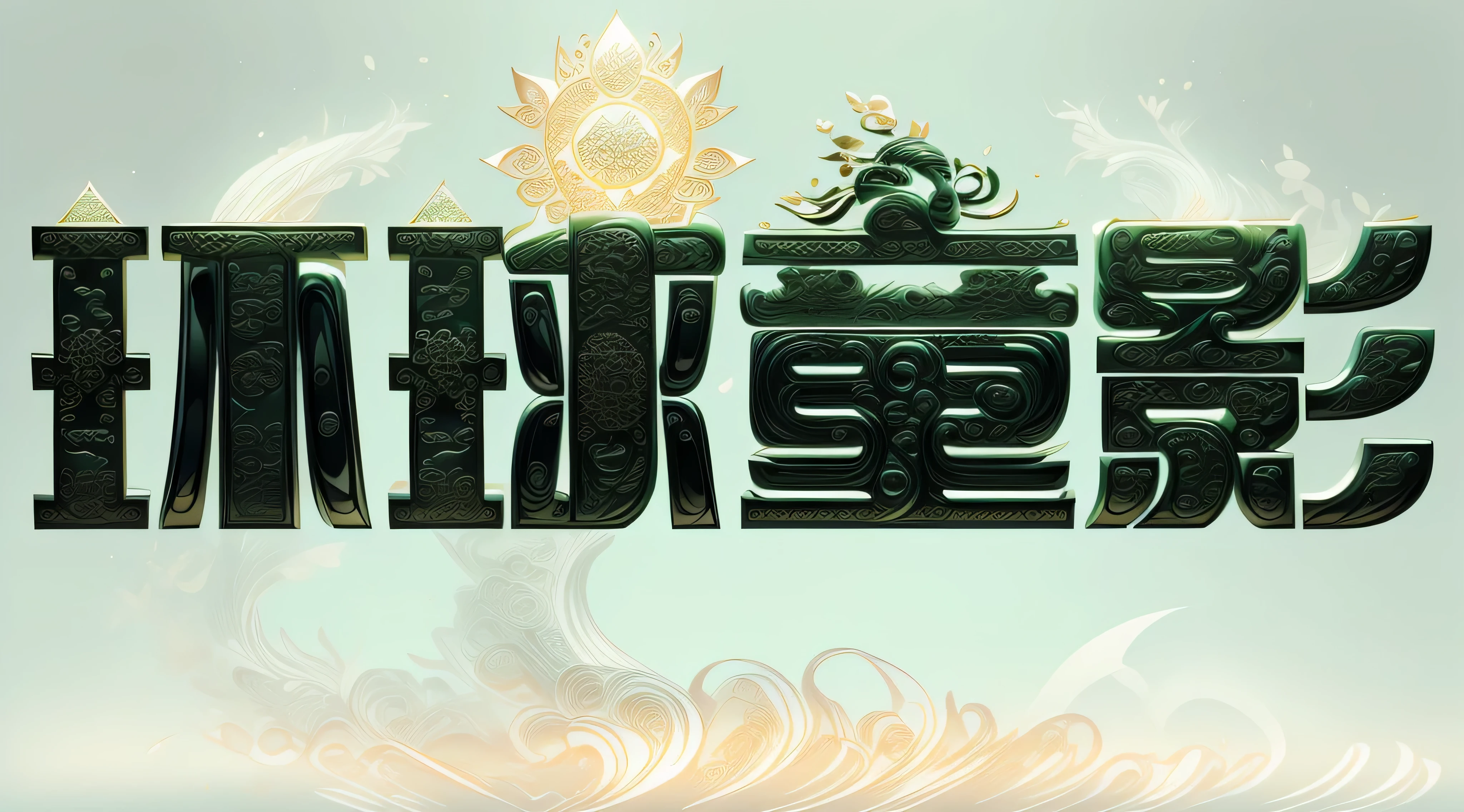 simple pure black background,masterpiece,best quality,Ultra-fine jade jewelry,High quality fantasy art, glow within, beautiful statue,shine, beautiful chinese pattern,sunshine,Jade full of gold,Engraving pattern