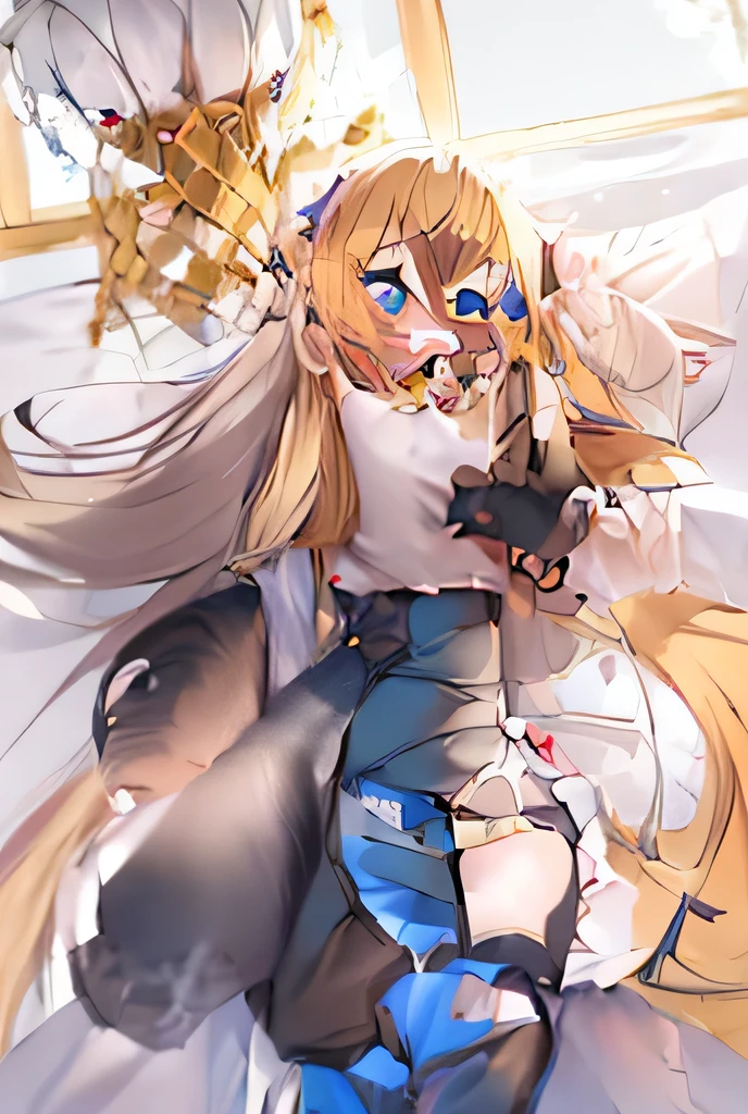 Anime girl with long blonde and black hair, lolita skirt, , double tail white_Gloves, Anime visual of a cute girl, double tail, little li girl, Anime cute art style, Splash art anime , alchemist girl, Cute anime waifu wearing nice clothes, anime girl named lucy, cute anime girl