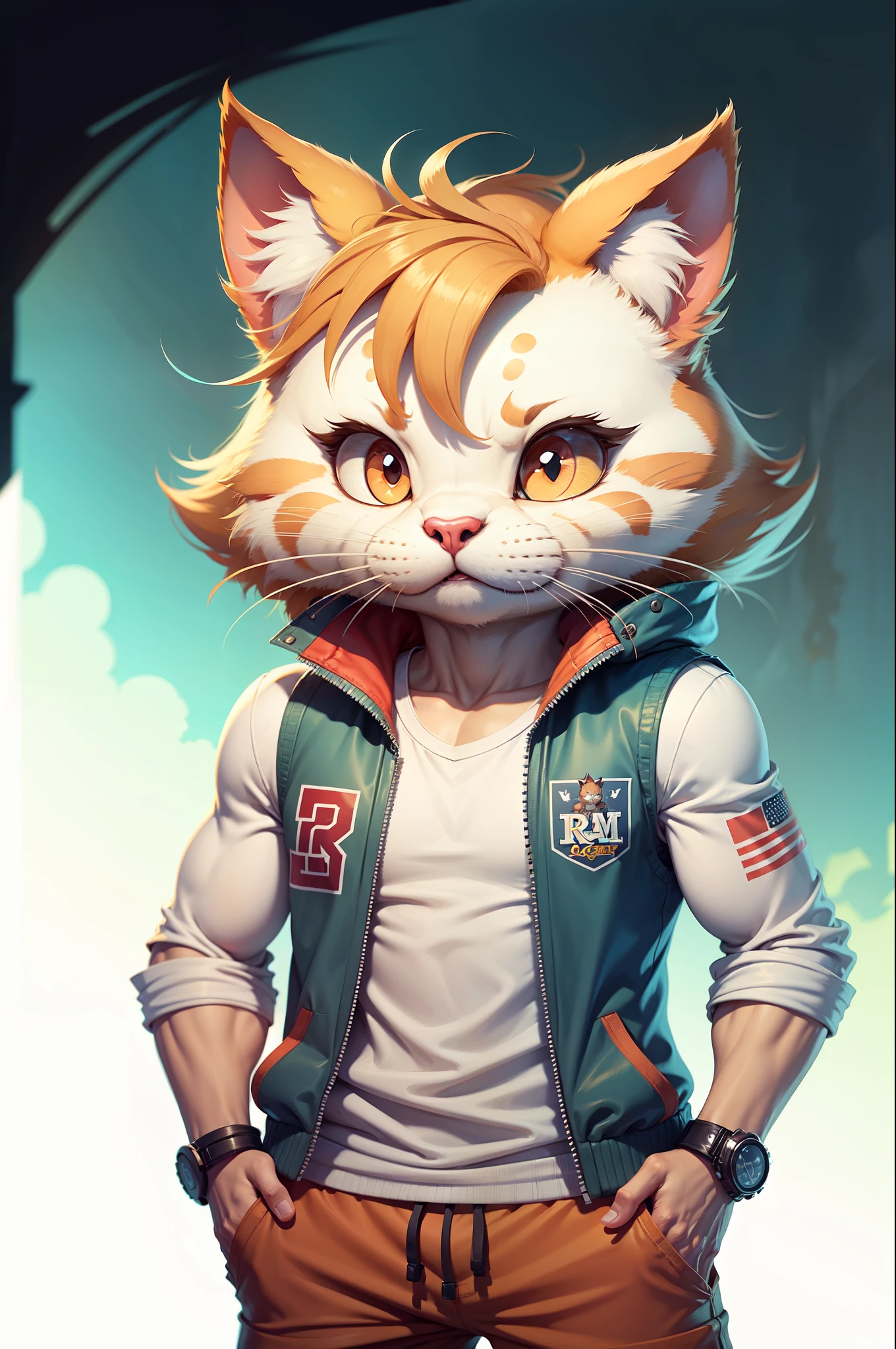 c4tt4stic, basketball red vest red long shorts cartoon american ragdoll cat,