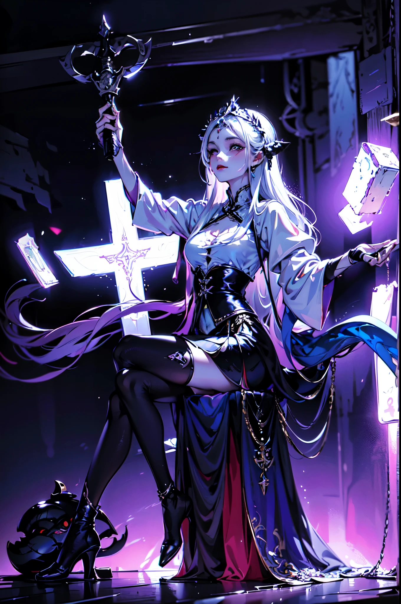 wearing black clothing、Arafad woman holding sword and cross, ornate role play, The work of the sad goddess, I&#39;m going, Holy robot necromancer girl, Rostland 8K, by Shitao, Casting posture, from Descent 2, Extremely detailed Artgerm, role play photo, role play, Beautiful necromancer girl