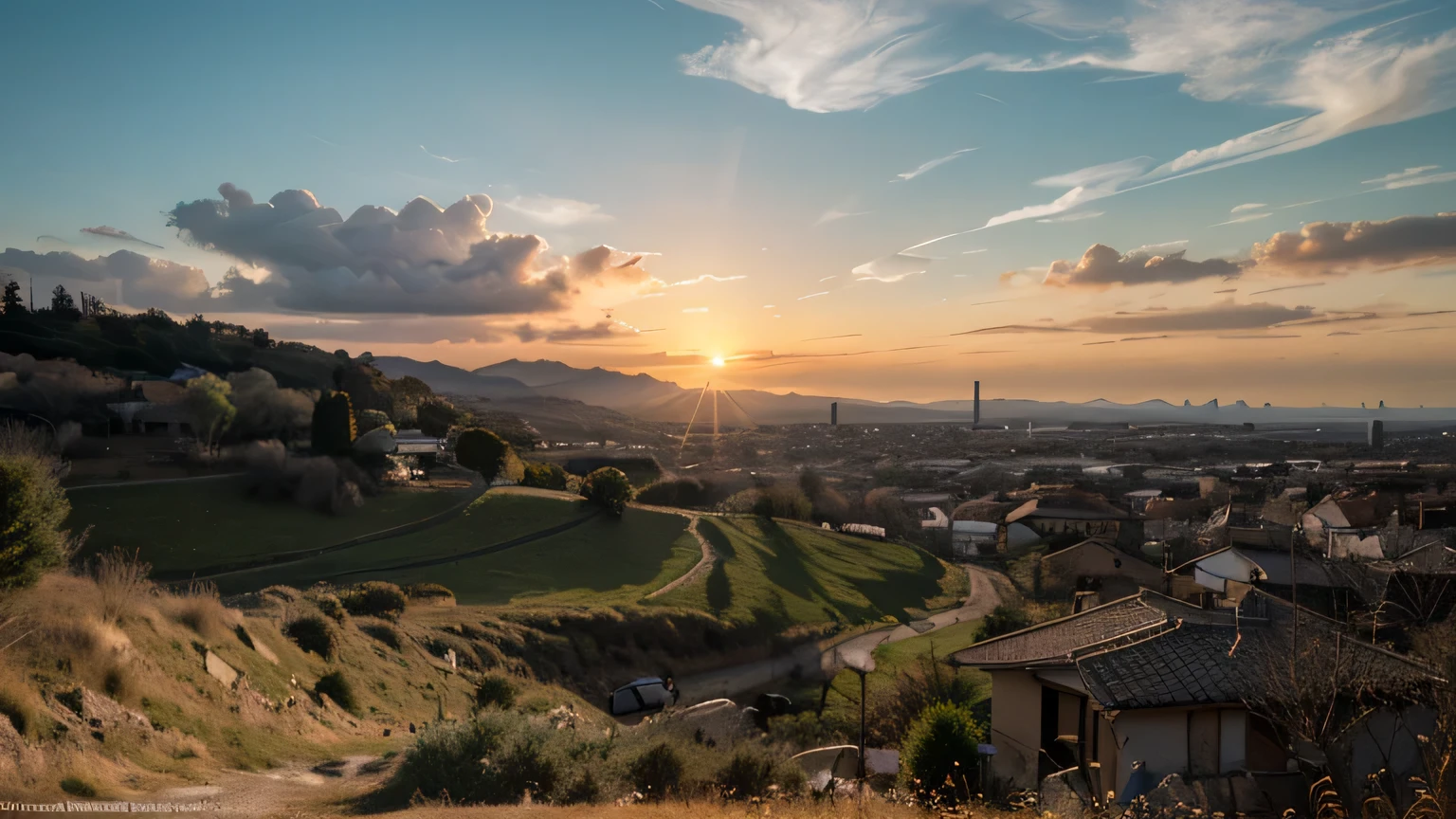 un paesaggio con il tramonto