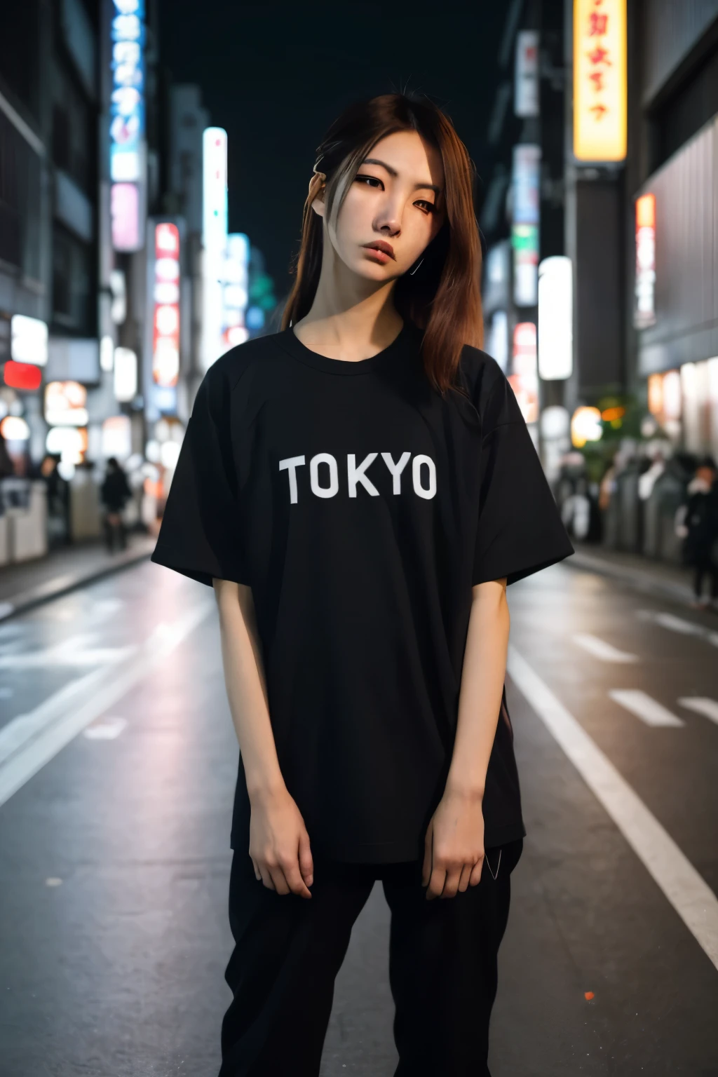 arafed woman standing on the street in a tokyo city at night, japanese streetwear, tokyo inspired, tokyo fashion, tokyo, japanese model, korean women's fashion model, tokyo japan, japanese city street fashion, japanese clothes, tokyo city, wearing japanese techwear, modern tokyo, who was born in tokyo in 1964, street fashion clothing