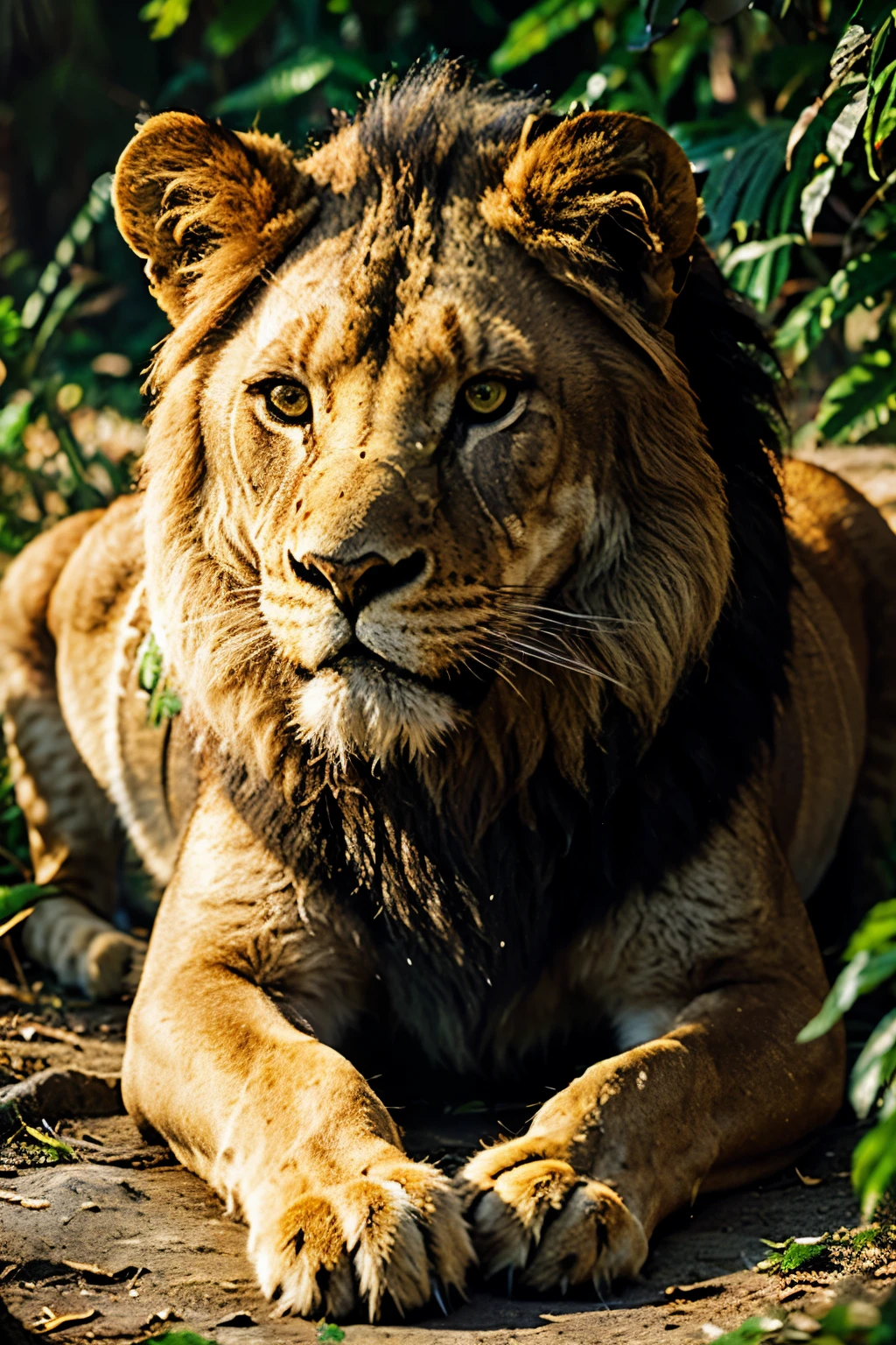 Hyperrealistic captive photograph of a lion in the jungle, cinematic, 33mm lens --s2
A hyperrealistic image freezes the raw power and regal majesty of a lion in the dense jungle, captured through a cinematic 33mm lens. The lion's lioness mane bristles in the dappled sunlight, its amber eyes reflecting a fierce determination that feels as if it could leap off the page and into your lap. The intricate patterns of its fur, each strand meticulously rendered, seem to ripple and shift with the slightest movement. The air around the beast thrums with energy, as if holding