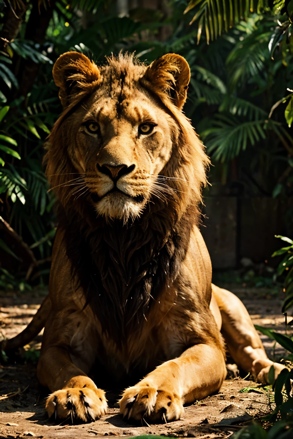 Hyperrealistic captive photograph of a lion in the jungle, cinematic, 33mm lens --s2
A hyperrealistic image freezes the raw power and regal majesty of a lion in the dense jungle, captured through a cinematic 33mm lens. The lion's lioness mane bristles in the dappled sunlight, its amber eyes reflecting a fierce determination that feels as if it could leap off the page and into your lap. The intricate patterns of its fur, each strand meticulously rendered, seem to ripple and shift with the slightest movement. The air around the beast thrums with energy, as if holding