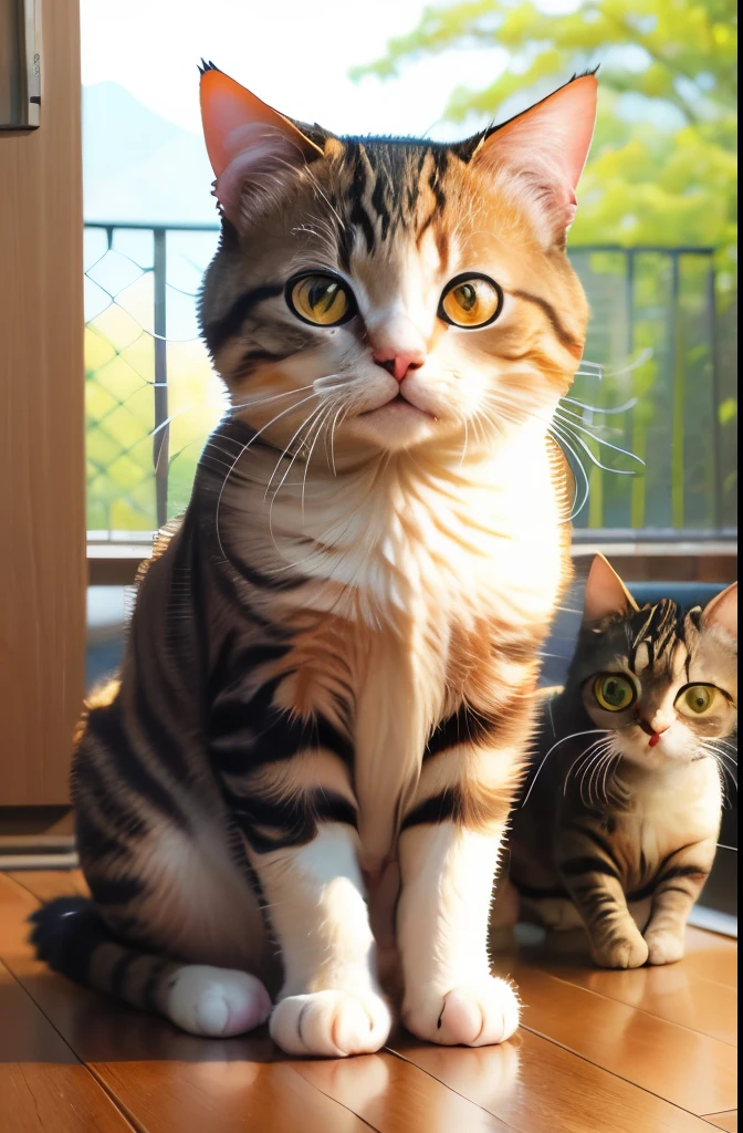 Cat、2 animals、round eyes