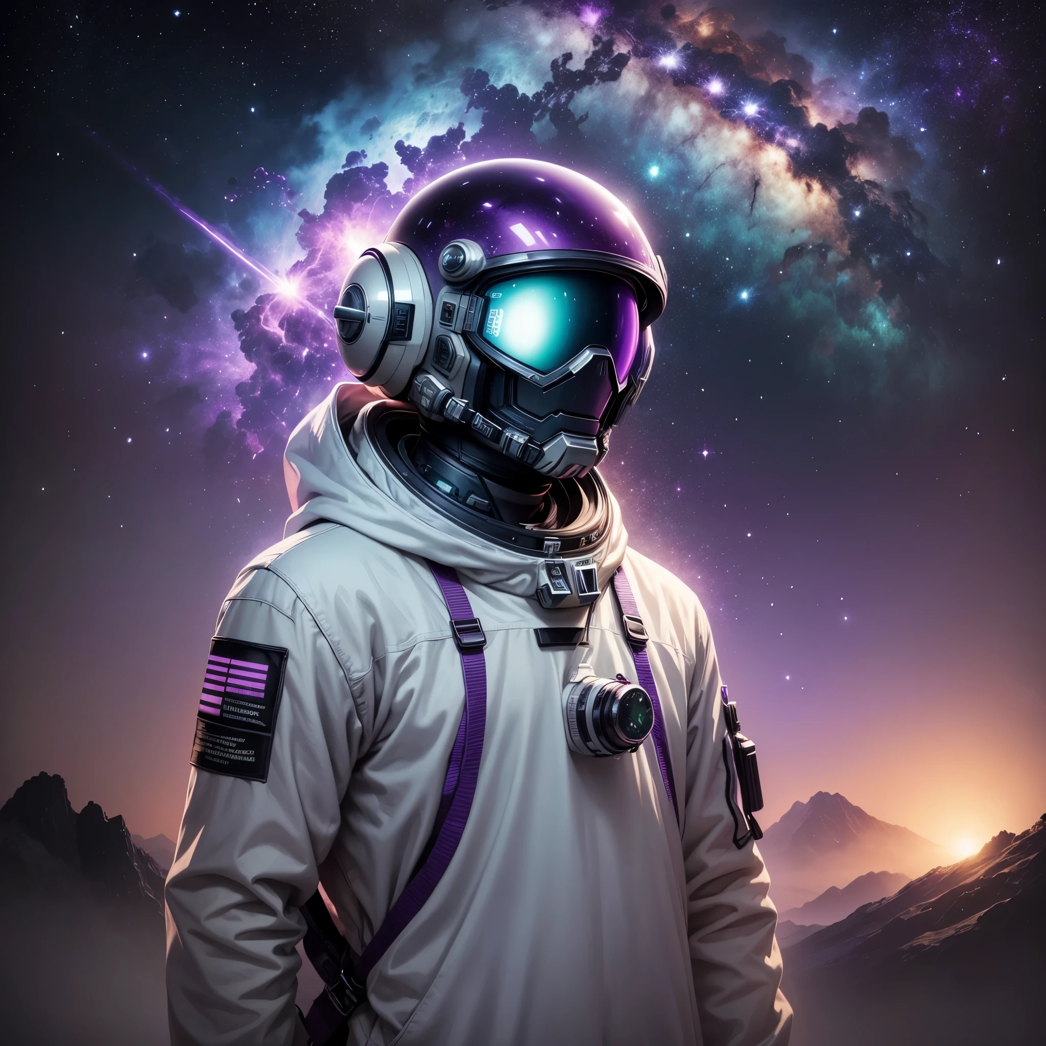 Astronaut neon, astronaut in a purple galaxy, astronaut in a jacket in a purple galaxy