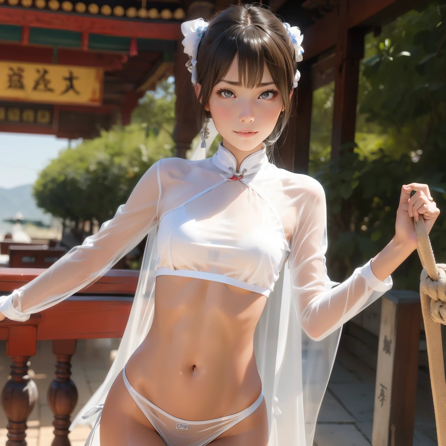 (quality)), ((masterpiece)), Recommended results、puffy nipples、(see through:1.5)、straighten your back、abdominal muscles、huge bust、angle to floor:1.2、low camera angle、Hair loss on crotch,Hatsune Miku,((masterpiece, 最好的quality)), Detailed face, perfect proportions,full of details, Cute poses and expressions, Very detailed, Tempting,delicate eyes, Silver cheongsam,Kung Fu Girl