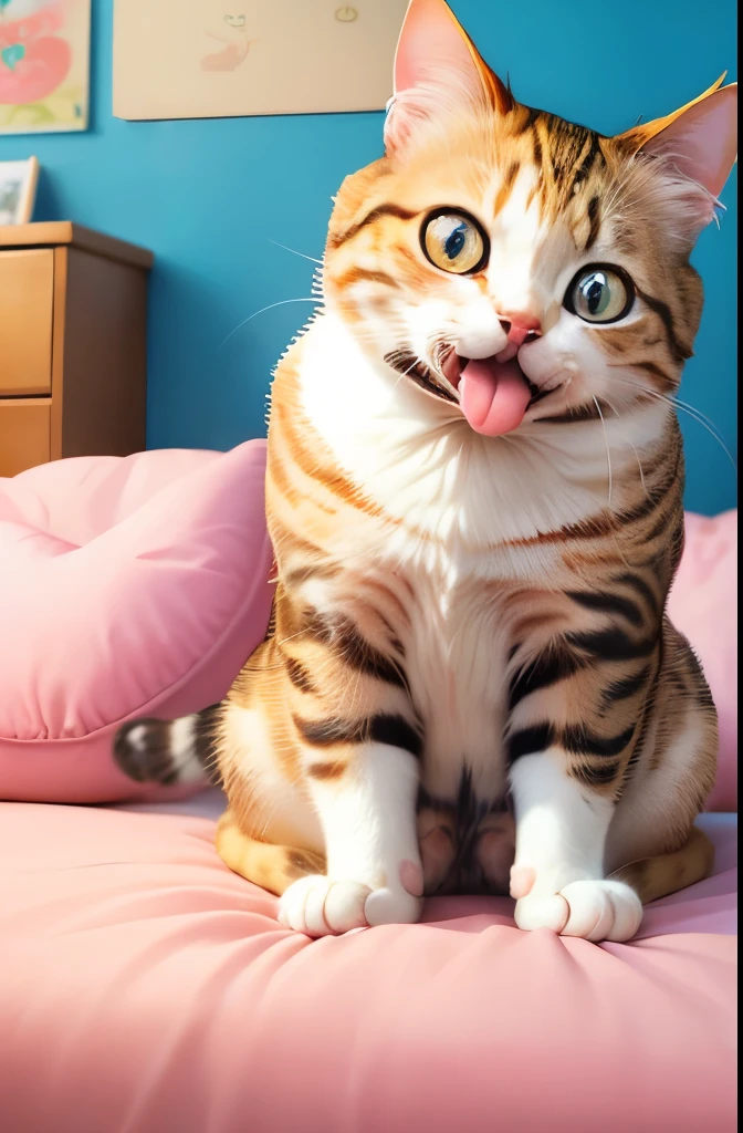 Cat、anime style、round eyes、Ninmari、heart pattern in the eyes、Lot、open your mouth and laugh、wide angle of view