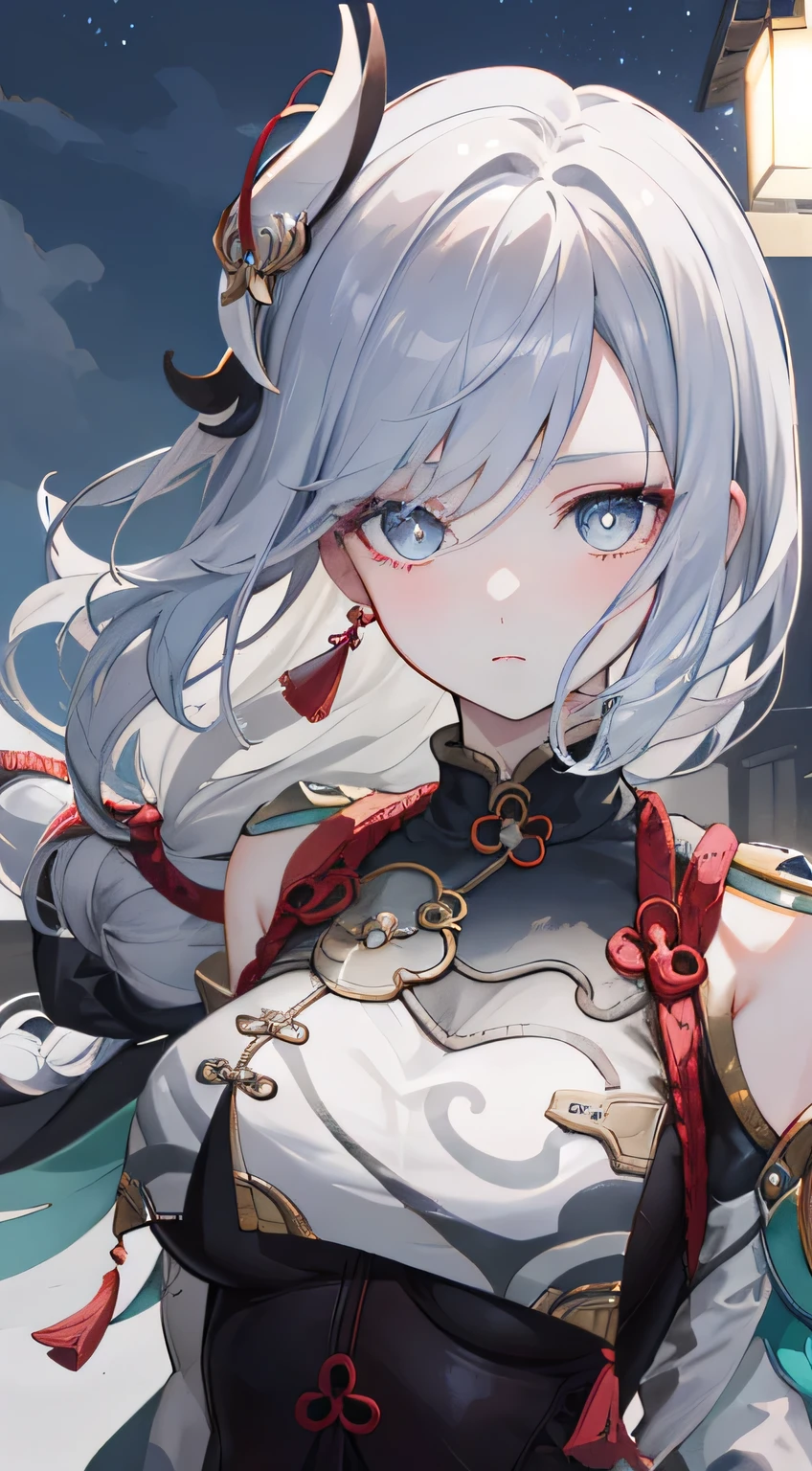 shenhedef, Upper body, Serious expression, blush, Outdoor sports, night, future town, dark moon Sky, short hair, Sky, looking at the audience, Mountain, Moody's Lighting, (Eye details perfect:1.2), glowing eyes, (Long hair in braids:1.2),
(masterpiece, best quality, high quality:1.4), Professional artwork, intricate details, imagine, sharp focus, detailed, Realistic lighting, Popular topics on pixiv, (vivid lights, bright colors:1.05), Realistic shadows, ambient occlusion,