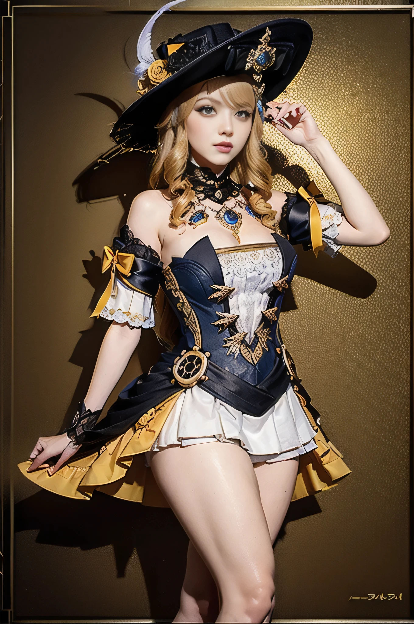 Tall Cute Bunny Girl Idol Knight、whole body、Good style、、、、、、、、、、Tanned thick legs、、Gold Sequin Steampunk Armor Bunny Suit、Neat and clean idol face、Glowing、