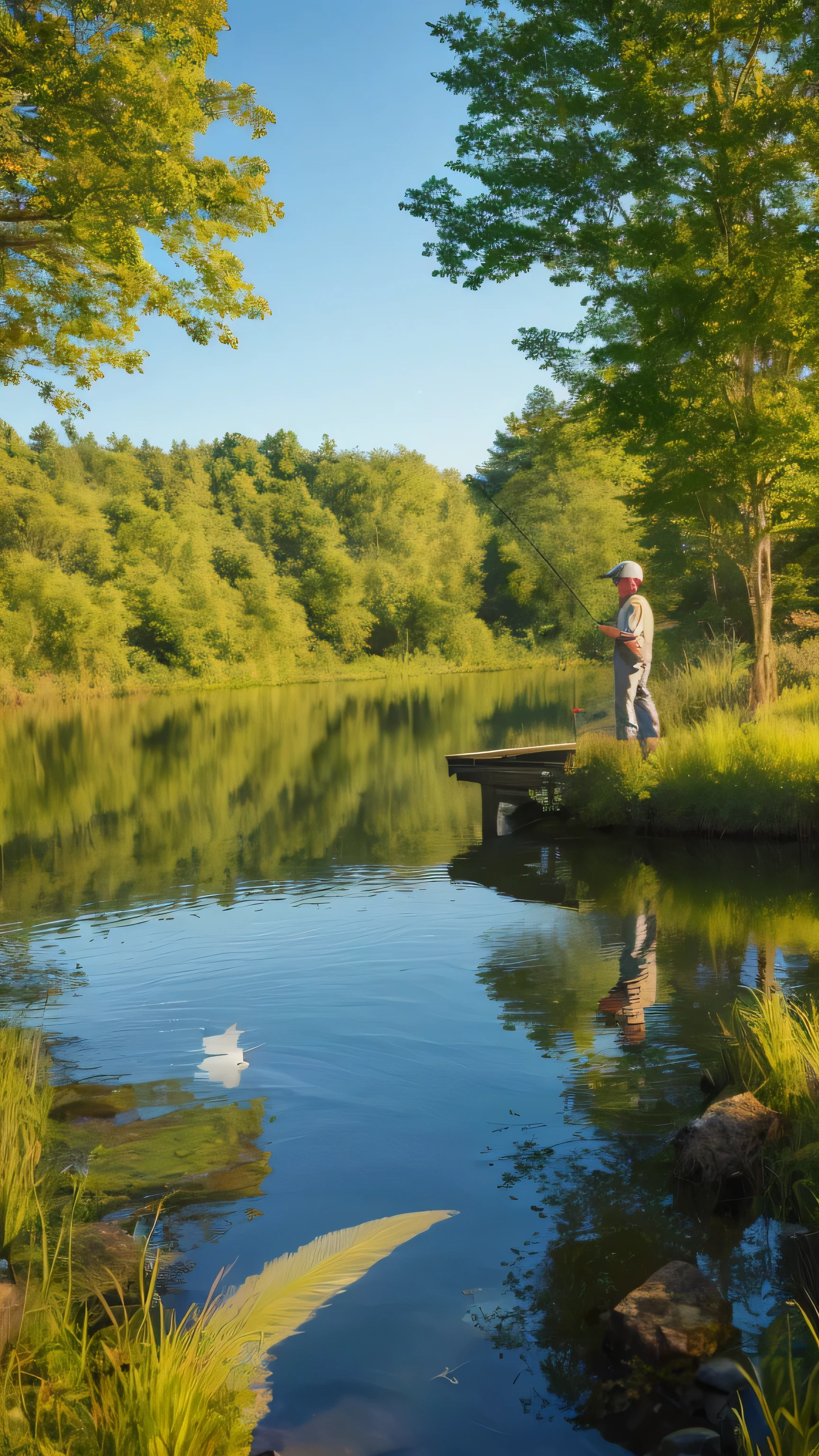 (A,boy,fishing,lake,outdoors,nature,serene,morning,sunrise,peaceful,water,ripple,bobber,angling,rod,reeling,boat,solitude,reflecting,tranquil,breeze)
(best quality,4k,8k,highres,masterpiece:1.2),ultra-detailed,(realistic,photorealistic,photo-realistic:1.37),HDR,UHD,studio lighting,ultra-fine painting,sharp focus,physically-based rendering,extreme detail description,professional,vivid colors,bokeh
landscape,serene scenery,artistic,lush vegetation,calm atmosphere
warm colors,golden light,intimate atmosphere,sun rays breaking through the clouds