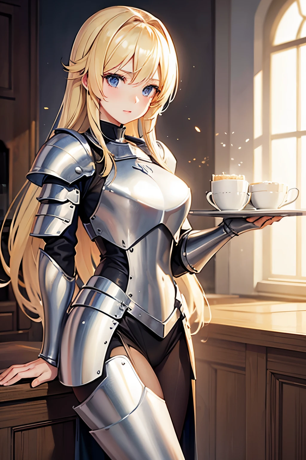 beautiful blonde angel woman in plate armor