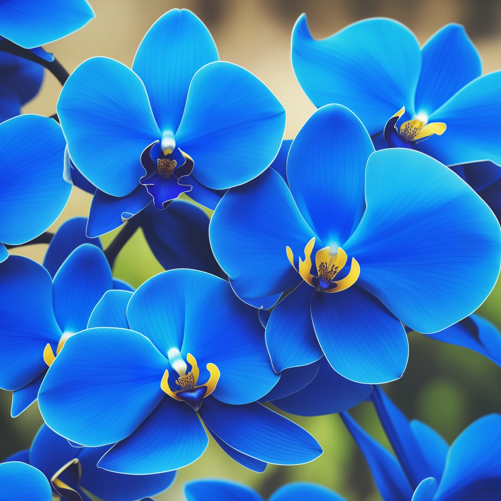 a close up of a blue flower with a budding, rich blue colors, beautiful black blue yellow, vibrant blue, beautiful detail and color, rich blue color, blues. beautiful, blue and black color scheme)), beautiful!!!!!!!!!, orchid, glowing blue, rich azure tones, vibrant but dreary blue, blue flowers, beautiful flower, an orchid flower, beautiful detail