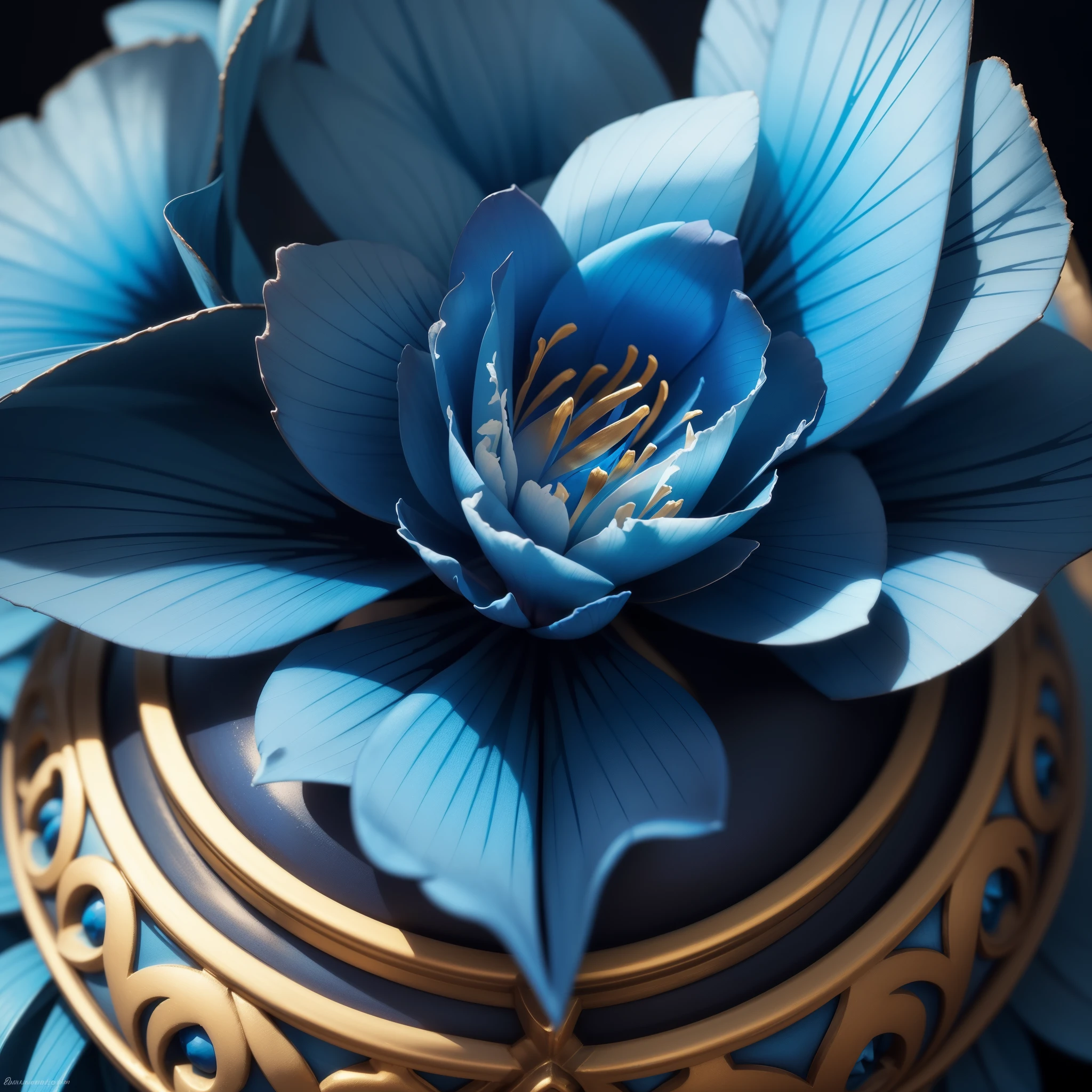 a close up of a blue flower with a budding, rich blue colors, beautiful black blue yellow, vibrant blue, beautiful detail and color, rich blue color, blues. beautiful, blue and black color scheme)), beautiful!!!!!!!!!, orchid, glowing blue, rich azure tones, vibrant but dreary blue, blue flowers, beautiful flower, an orchid flower, beautiful detail