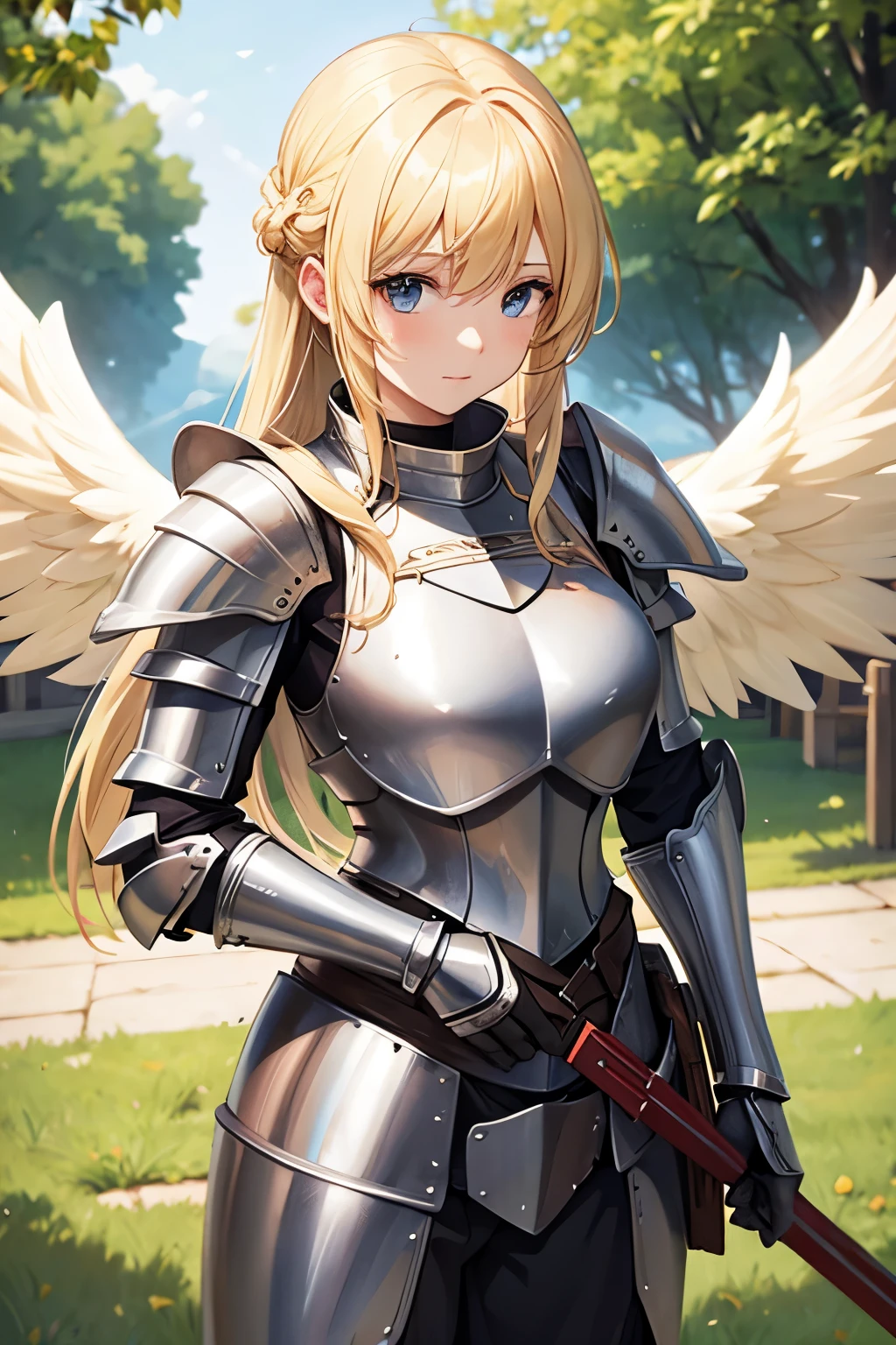 beautiful blonde angel woman in plate armor
