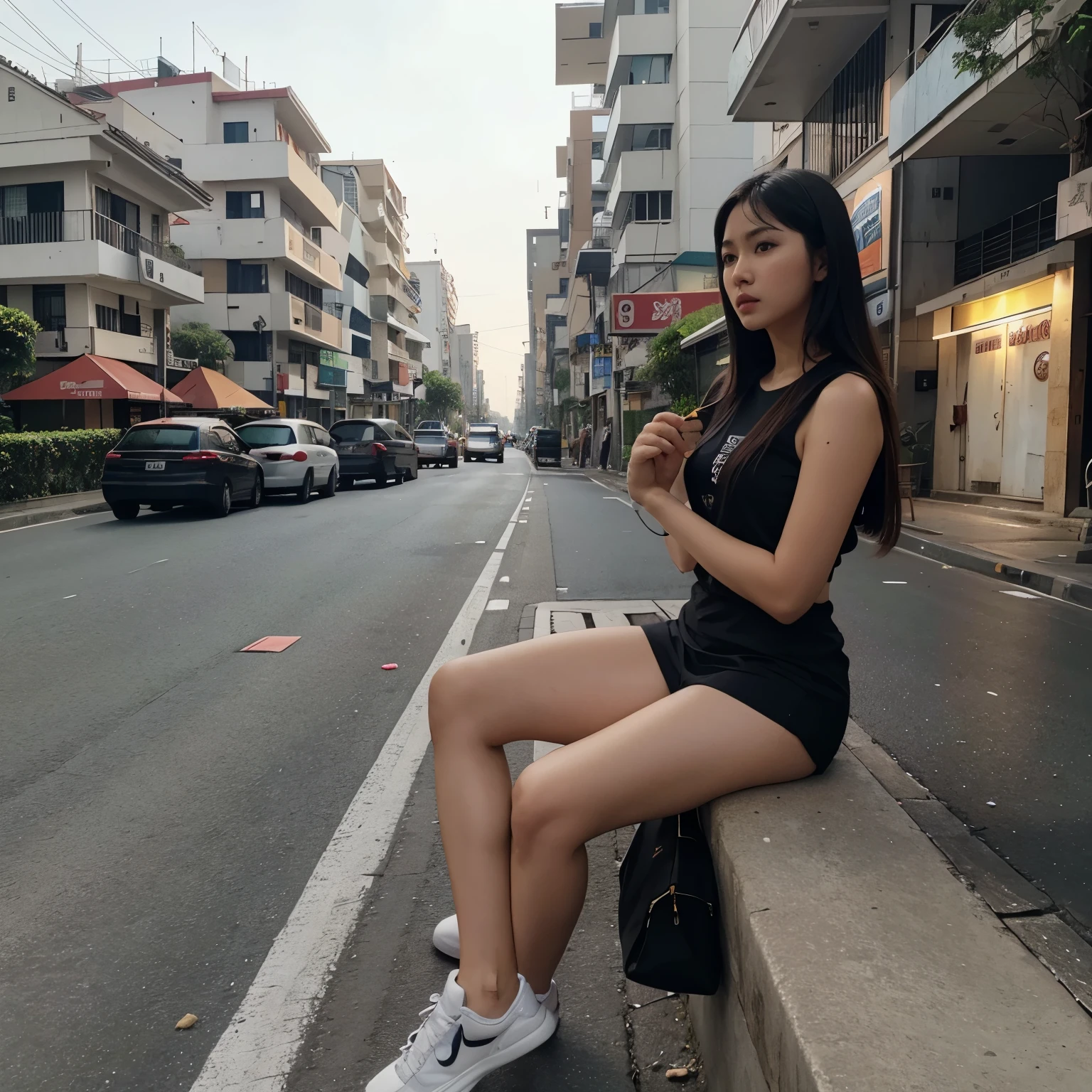 Sepasang kekasih yang sedang makan di pinggir jalan