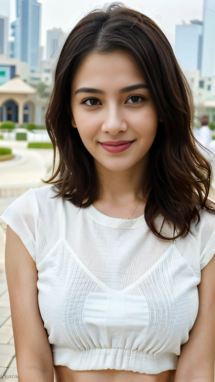 image of a girl in dubai beautiful girl,light smile, simple background, master piece,4K,8K,(master piece,ultra high resolution:1.4),(master piece,photographrealistic:1.4),master piece,detailed real eyes,master piece,detailed face, full fit body, posing on camera