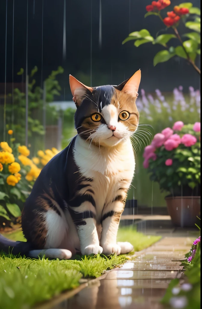 Cat、garden、rain、smile