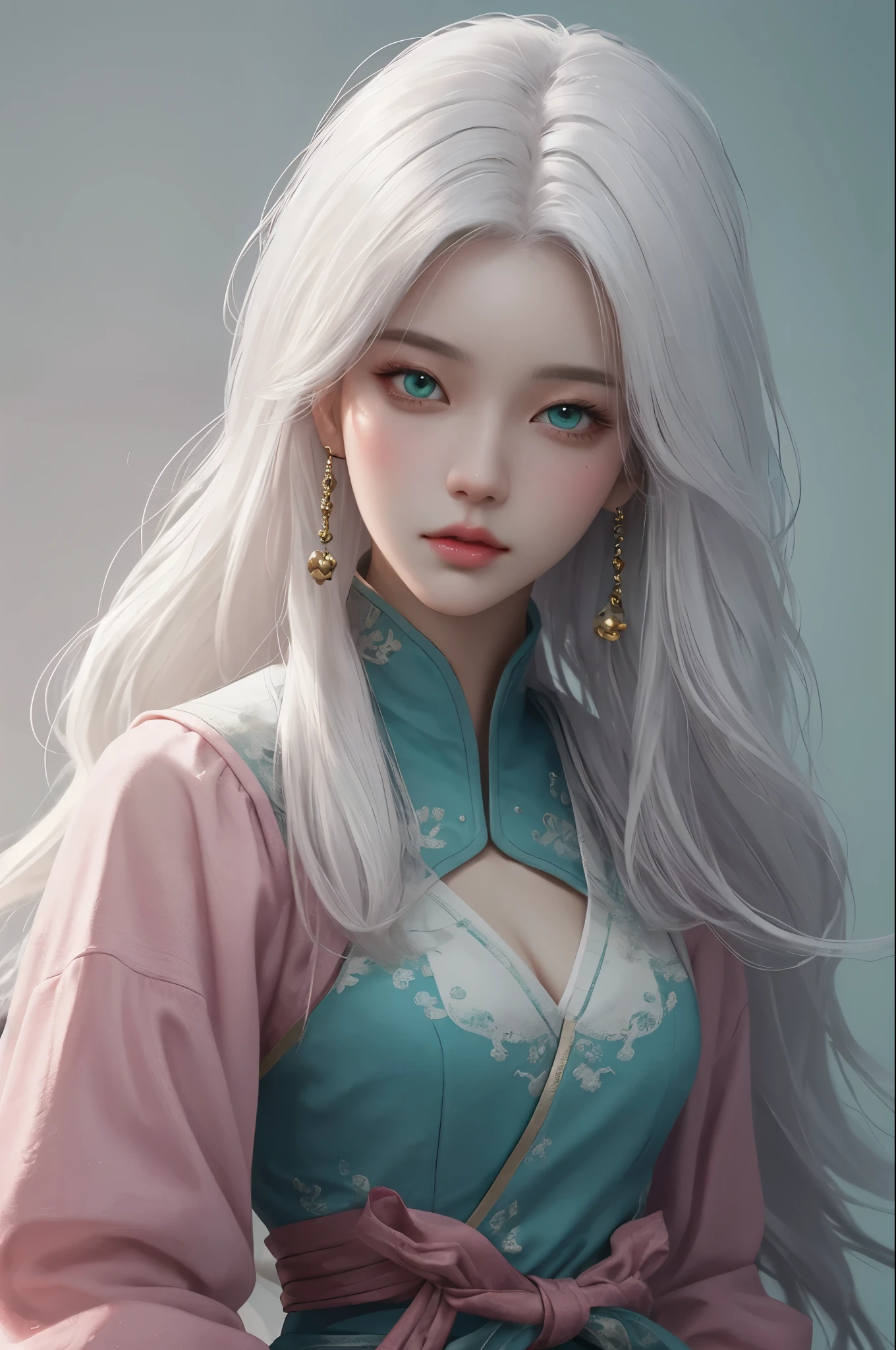 High-quality, 4k resolution, with Nikon camera, a close up of a woman with white hair, with amazing green eyes, pink lips, beautiful character painting, guweiz, artwork in the style of guweiz, white haired deity, by Yang J, epic exquisite character art, stunning character art, by Fan Qi, by Wuzhun Shifan, guweiz on pixiv artstation, 